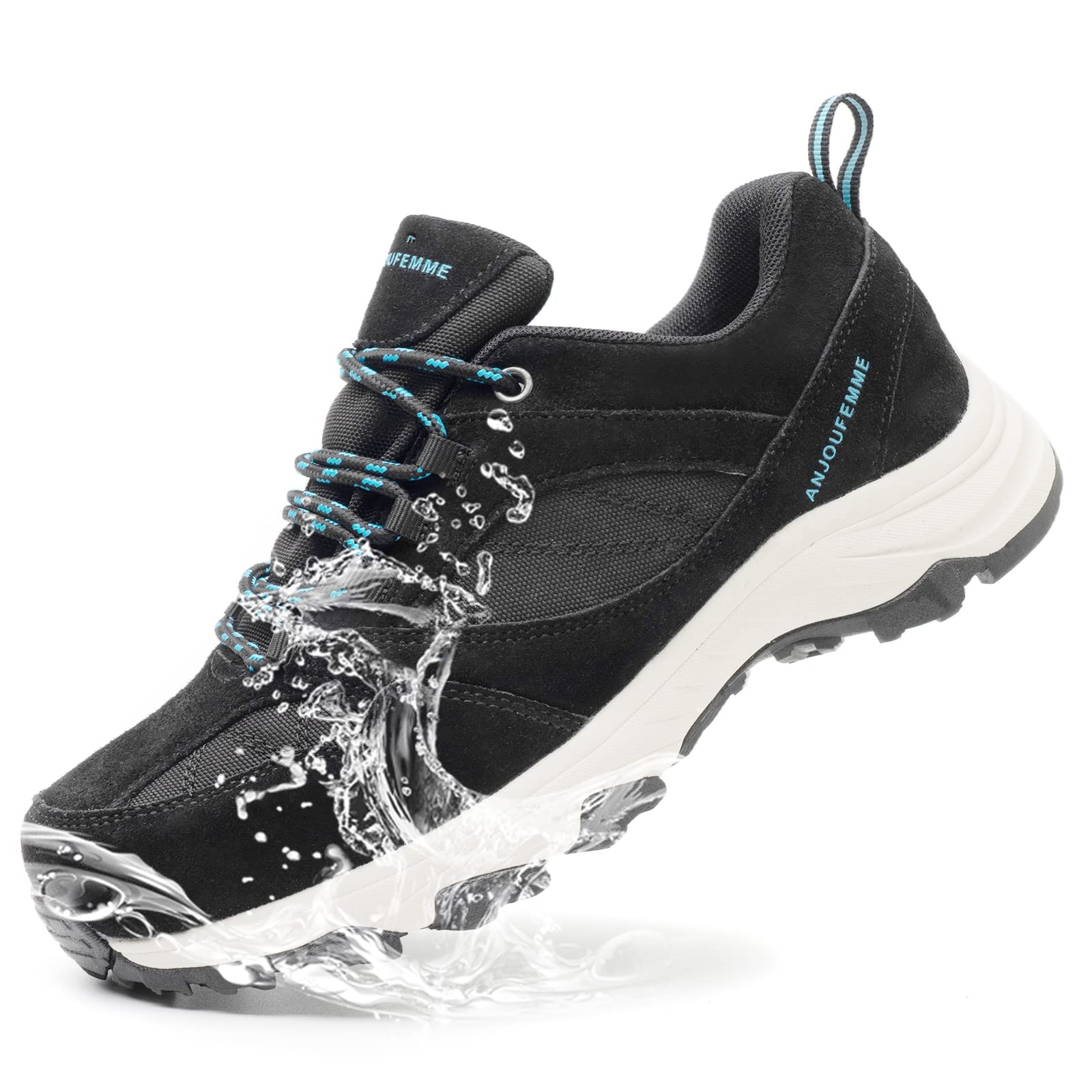 ANJOUFEMMEWomen's Hiking Shoes Waterproof Outdoor Black Fashion Sneakers,Breathable Walking Shoes for Women with Arch Support, Casual Lace up Work Shoes with Slip Resistant
