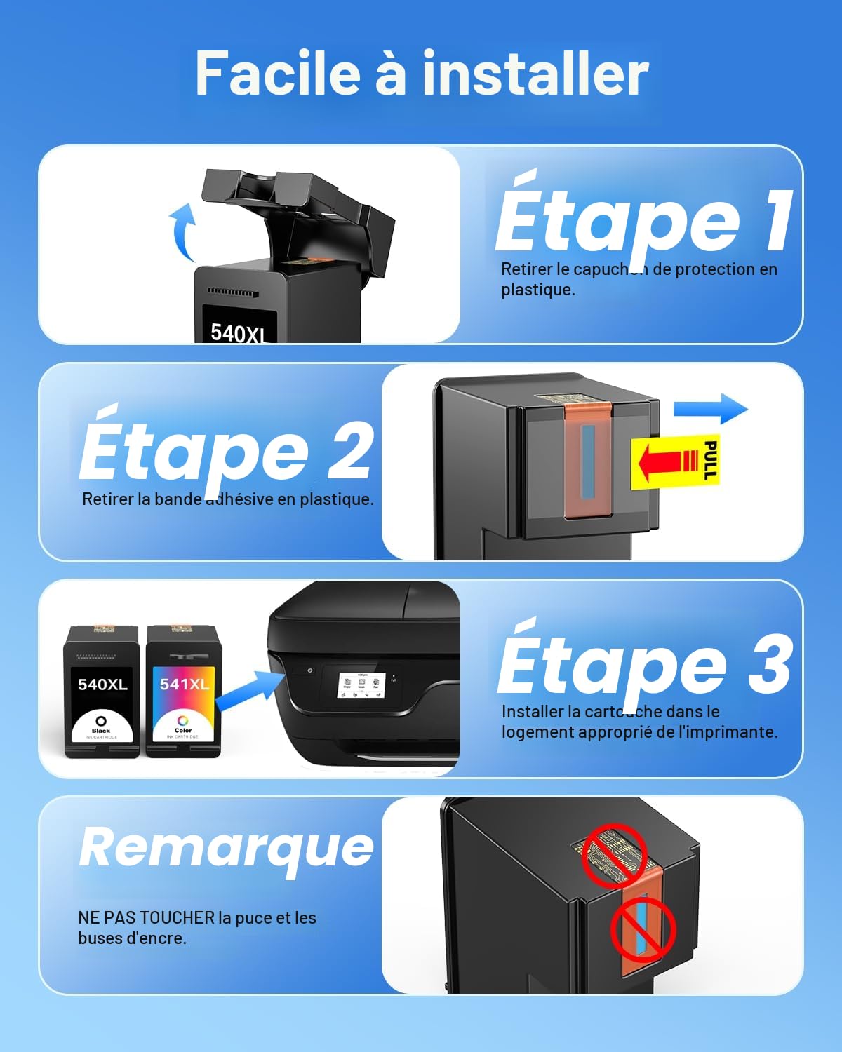 Skydo PG-540XL CL-541XL Remplacement pour Canon 540XL et 541XL Compatible pour Cartouche Canon 540 541 540XL Compatibles pour MG3650 MG3550 MG4250 MG3650S MG3600 MX475 MG2150 MG3150