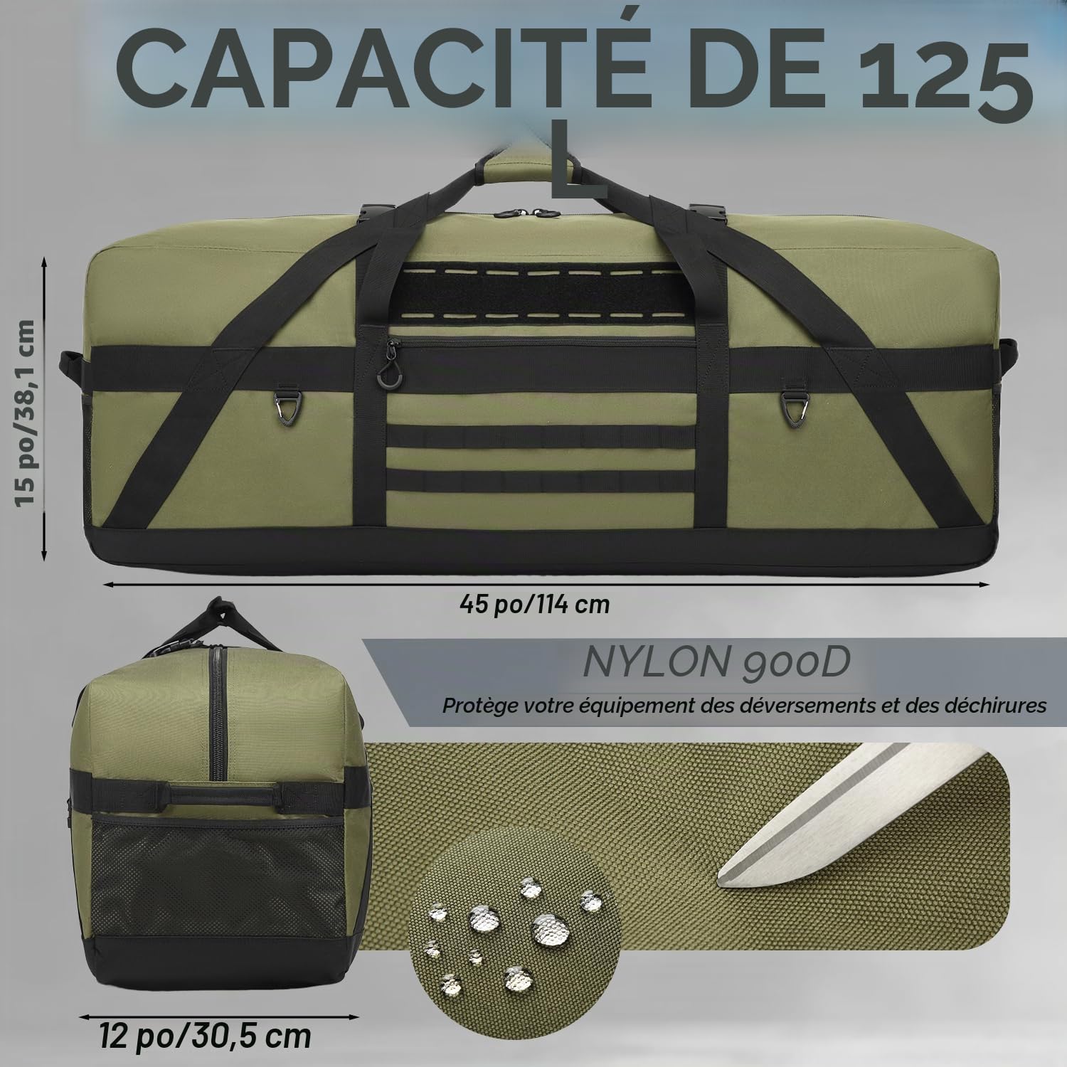 Sac de voyage de 125 l - Grand sac de sport pour homme - XXL - Pour sauna, fitness, week-end, camping, vert, sporttasche 125L, Classique