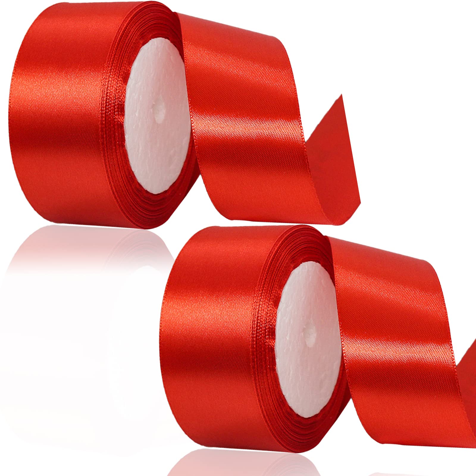 2 pcs Ribbon Double Face Polyester Satin Ribbon Wide Solid Wired Edge (Red)