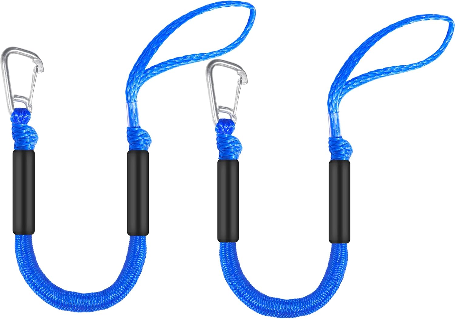 Bungee Dock Line with Stainless Steel Hook - Quick Release Elastic Mooring Rope for PWC, Kayak, Jet Ski | | No Knot Docking | Boat Fender Lines, 2.5 FT Pack of 2 (Stretches to 3.5 ft) (Blue)
