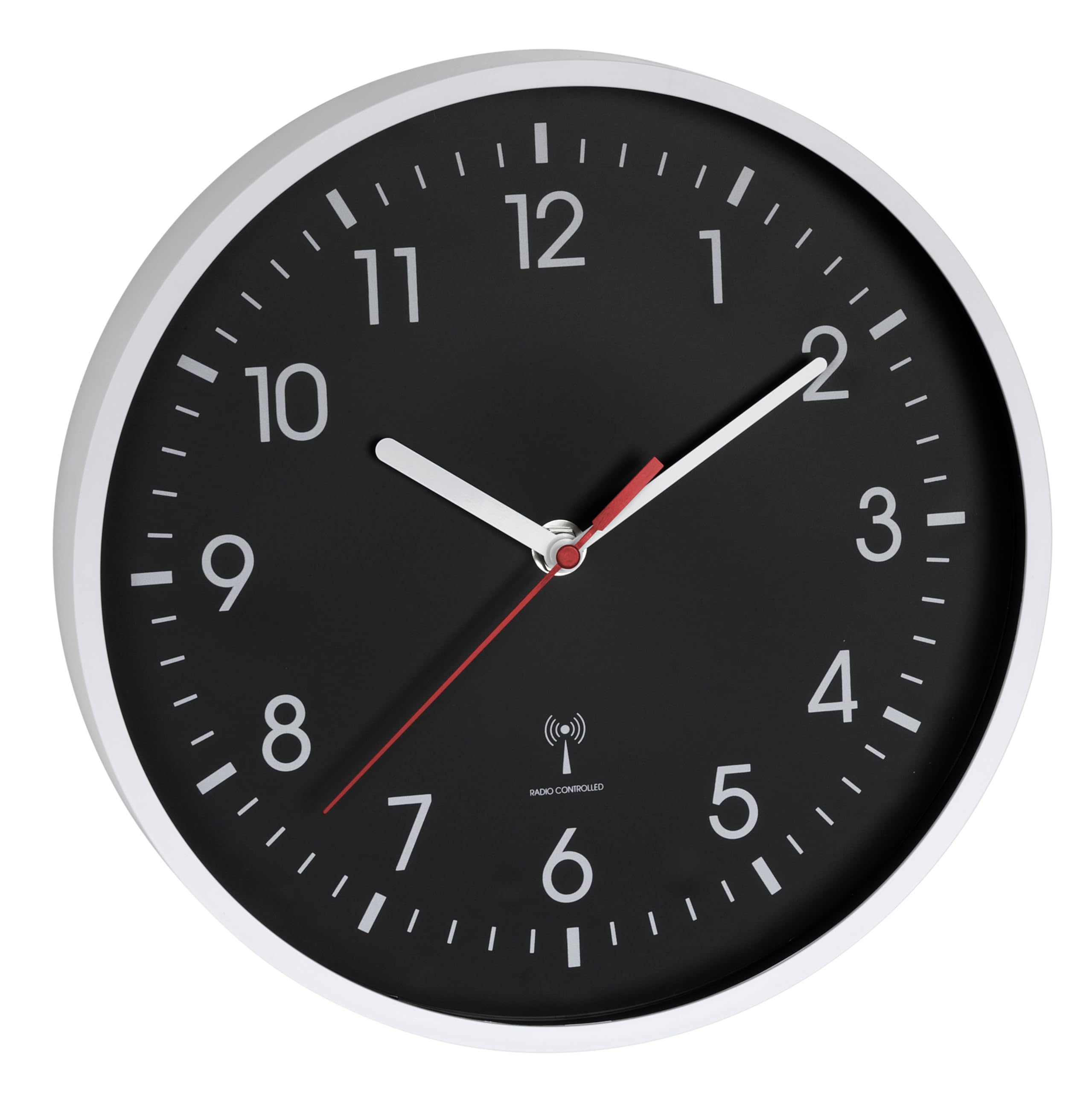 TFA Dostmann Orologio da parete analogico radiocontrollato, nero invertito, alimentato a batteria, 60.3550.20, moderno,radiocontrollato, facilmente leggibile, cifre bianche, orologio da ufficio