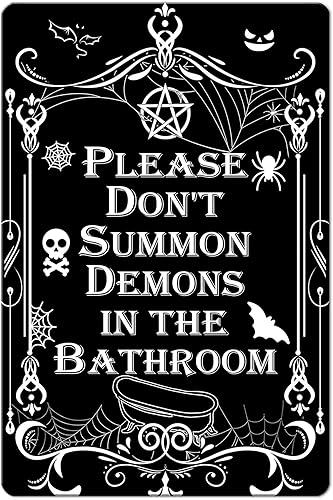 Letrero divertido con texto en inglés Please Do Not Summon Demons In The Bath Por favor no invoca a demonios en el baño gótico bruja para decoración