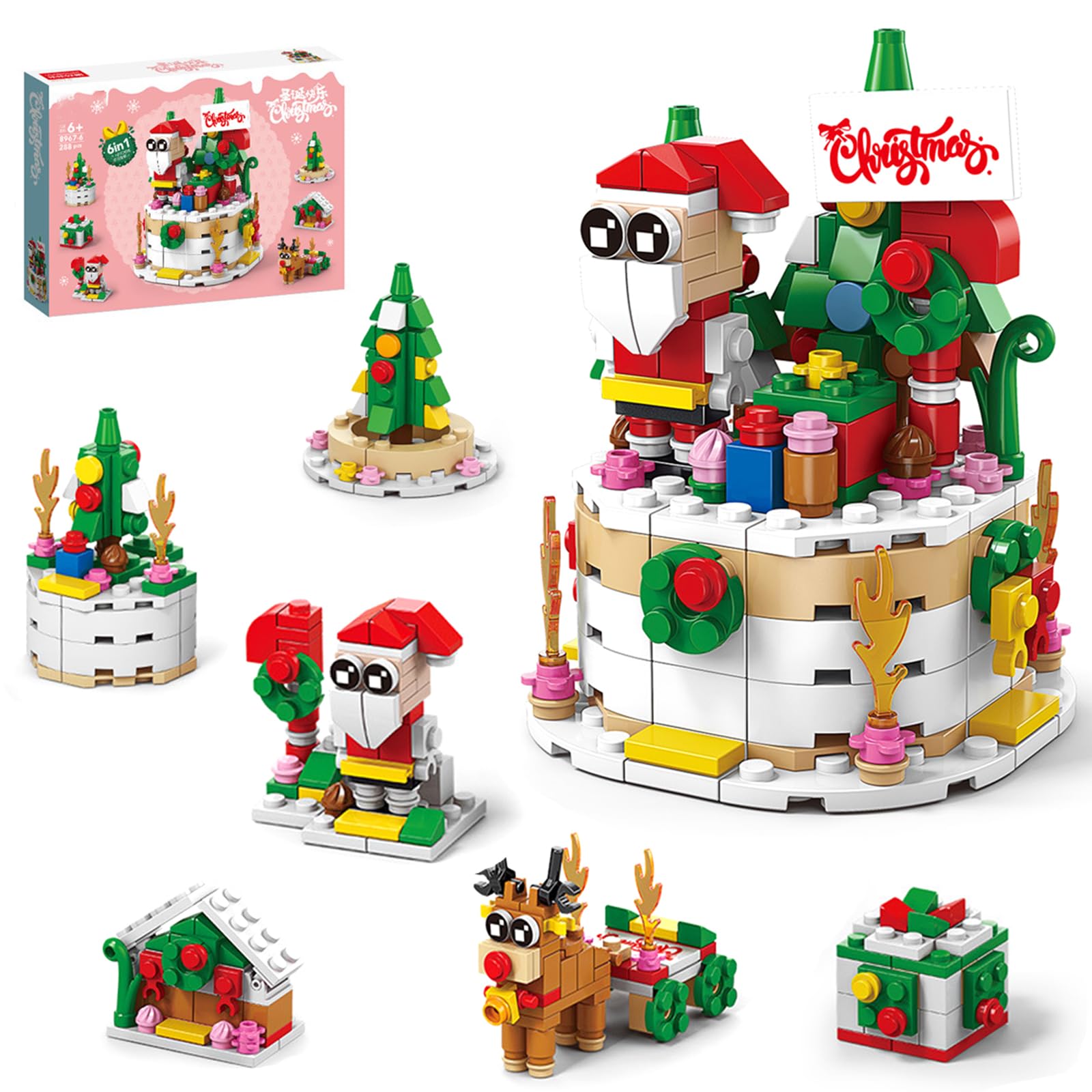 Photo 1 of Christmas Cake Building Blocks Toys Sets , 6-in-1 Mini Birthday Cake Building Bricks Construction Kit, Winter Holiday Xmas Ornament Gifts Ideas for Boys, Girls, and Kids Ages 6+ Years Old (288Pcs)