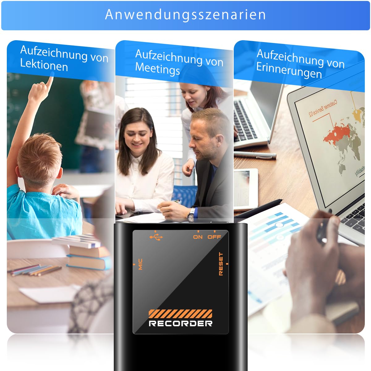 16GB Mini Diktiergerät mit eingebautem Magnet,1130h Speicher Diktiergerät Aufnahmegerät,Wiedergabe mit DSP-Rauschunterdrückung & HD-Audio Voice Recorder, One-Touch-Aufnahme, Interview, Meeting