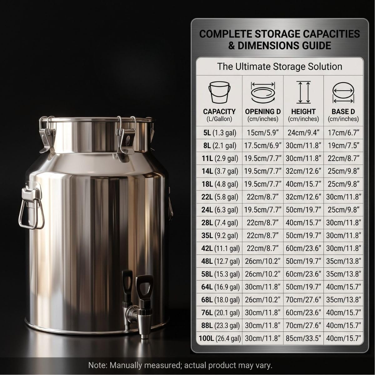 304 Edelstahl Kanne mit Versiegeltem Deckel, Luftdichte Milchkanne mit Hahn | Auslaufsichere Milcheimer für Wasser Wein Öl Honig, Edelstahleimer Eimer für Küche und Bauernhof(With Spigot,35L/9.25Gal)