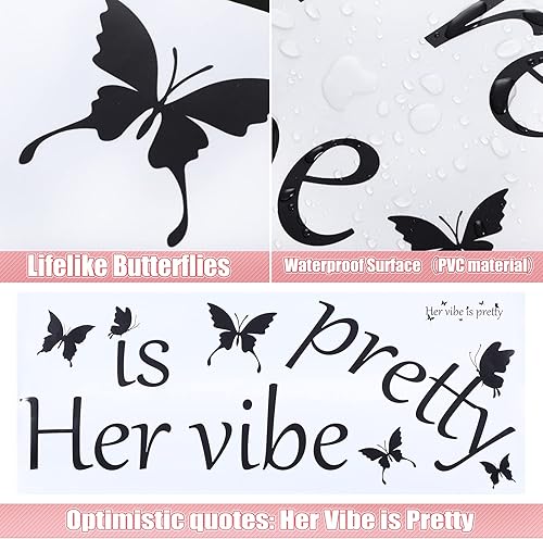 Miniatura 3 de Her Vibe is Pretty - Calcomanía para pared, diseño de mariposas vívidas, citas inspiradoras, positivas, para mujer, oficina, 31.5 x 9.4 pulgadas