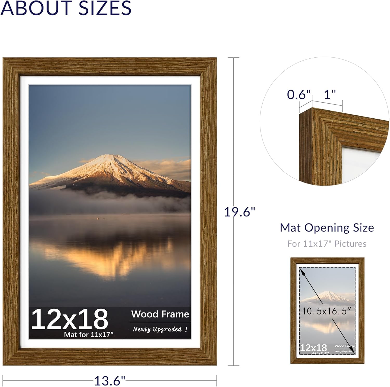 12x18 Poster Frame, Display Pictures 11X17 with Mat or 12x18 Without, Wall Hanging Frames, Rustic Brown, 3 Pack Brown 12X18