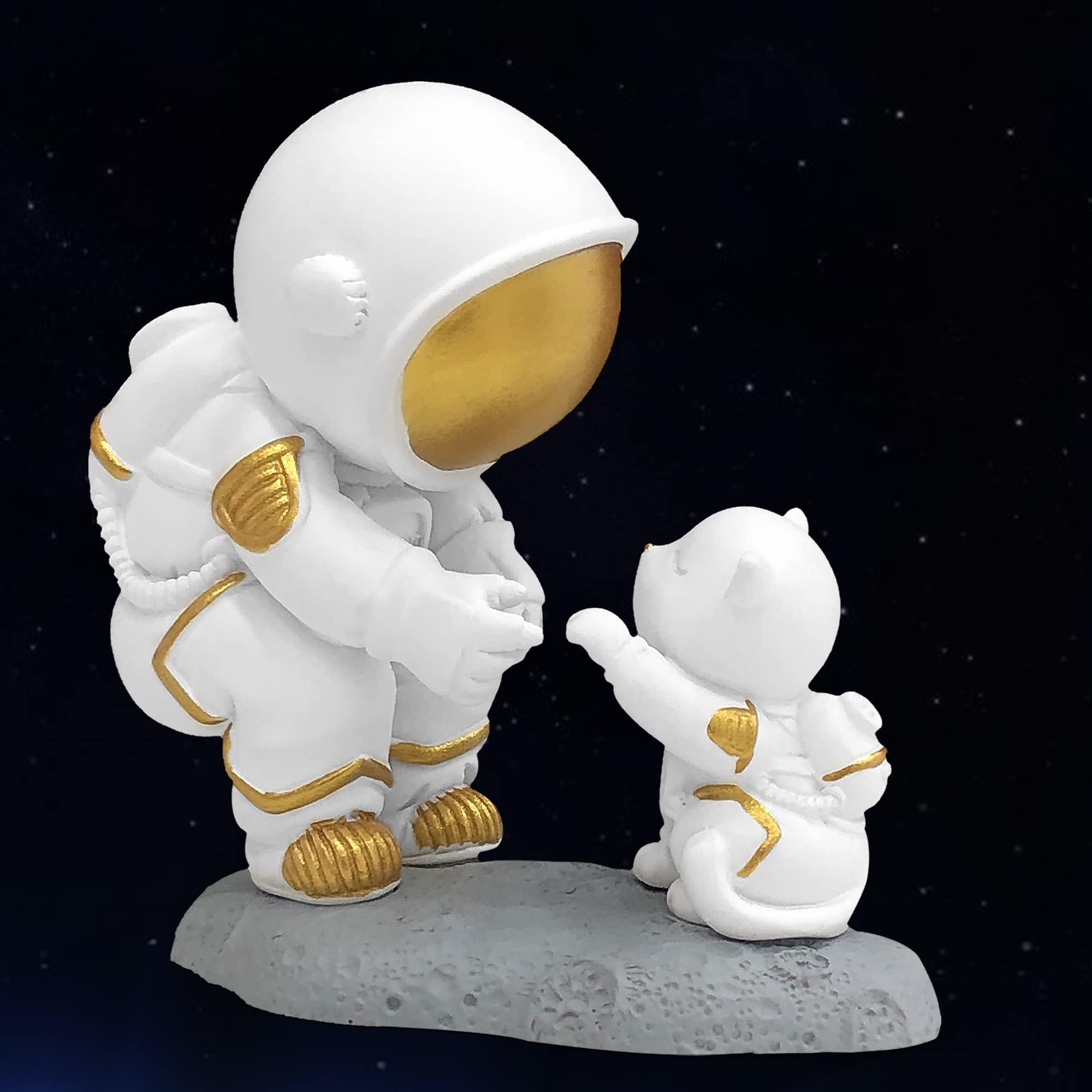 NALACAL Astronaut Figures Toys, Modern Cute Astronaut Desktop Decor Statue Spaceman Dog Ornament for Car Dashboard Living Room Home Office Gift(Gold)