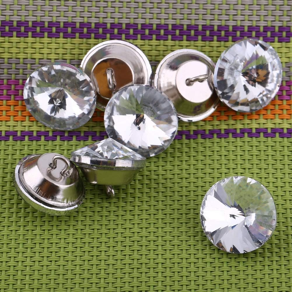 Crystal Upholstery Buttons 50Pcs 0.79" Clear Rhinestone Round Buttons with Metal Loop for Sofa Bed Headboards Furniture Decorative Sewing (50pcs 20mm)