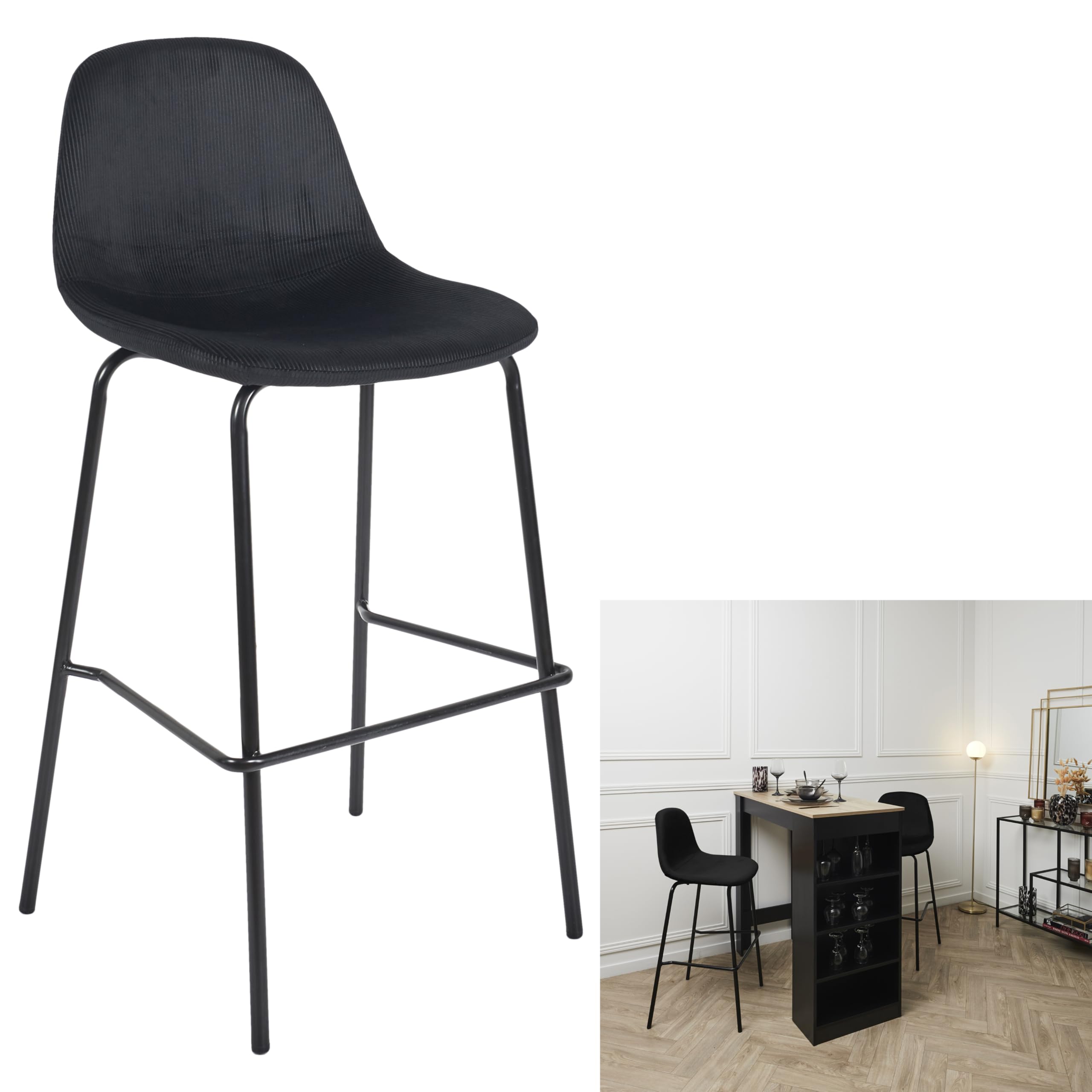 HOME DECO FACTORY,HD0067, Set di 2 Sgabelli Bar Giulia Nero M2, Lounge Edition, Mobili, Seduta, Sgabello e Sedia Bar, 46x100,4x48,2 cm, altezza seduta 70 cm, Nero