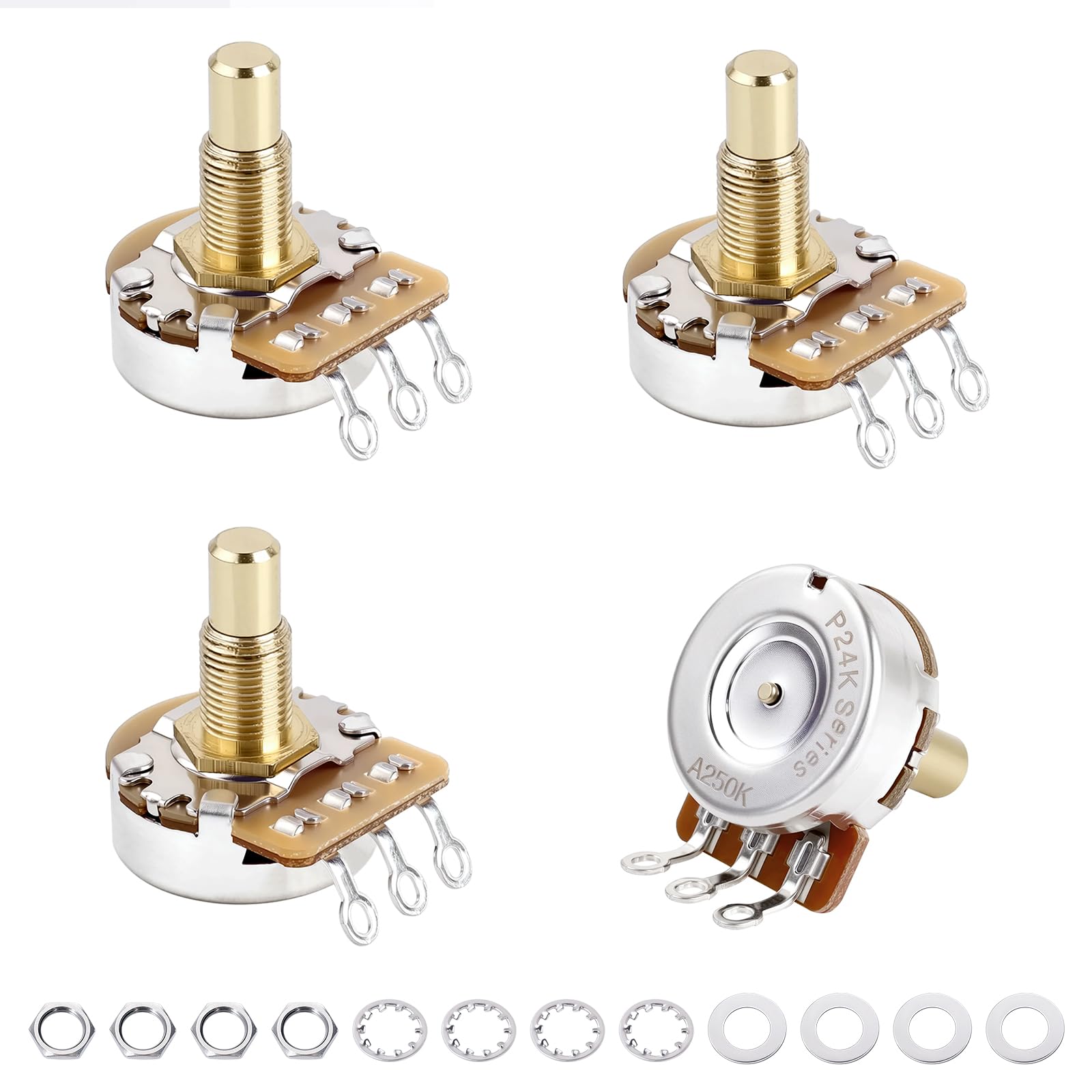 Banworks Brass A250K M8 Metric Thread Full Sized Guitar Solid Shaft Pots