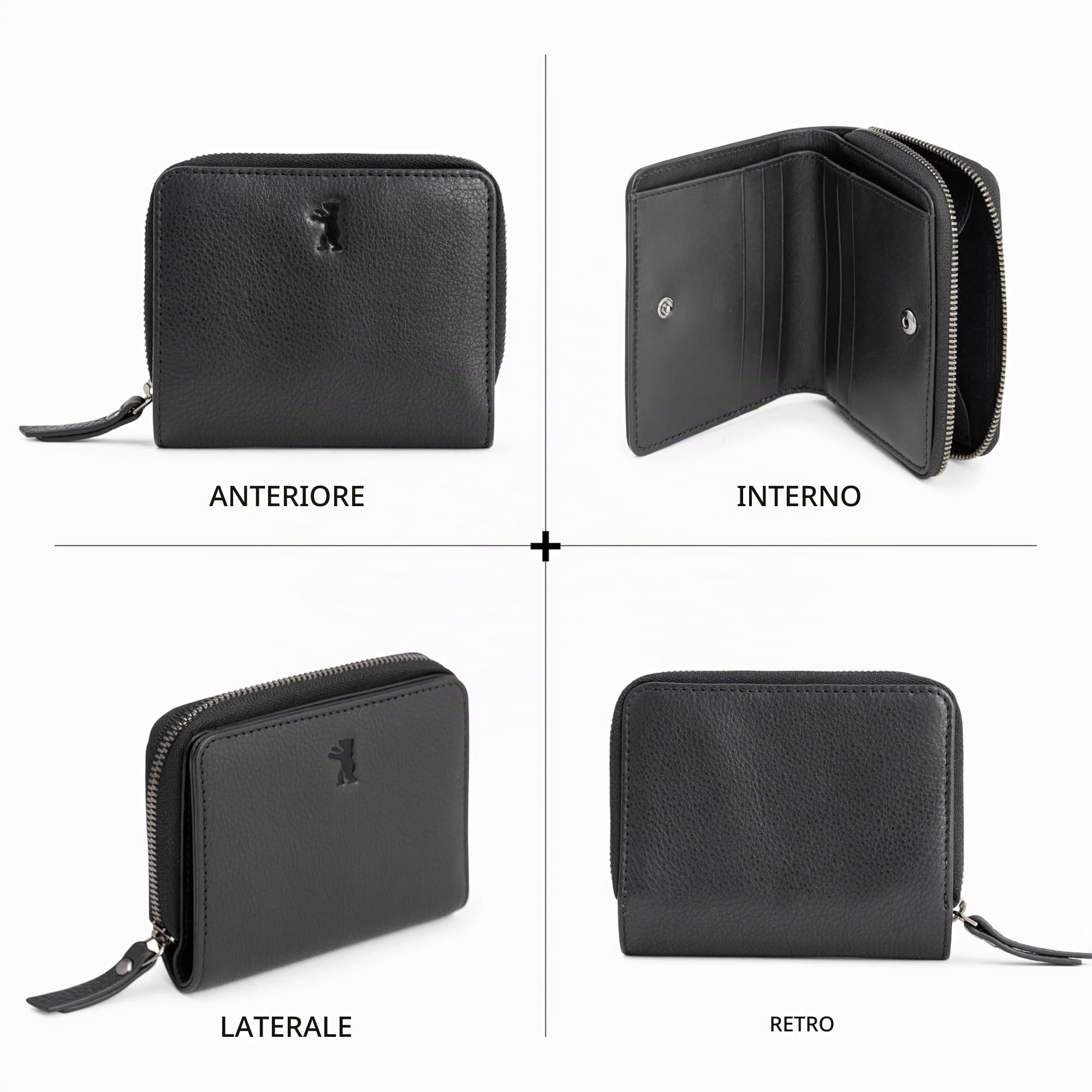 Berliner Bags Portafoglio Donna Sara in Vera Pelle, Compatto con Zip e Portamonete, Protezione RFID, 8 Carte – Nero