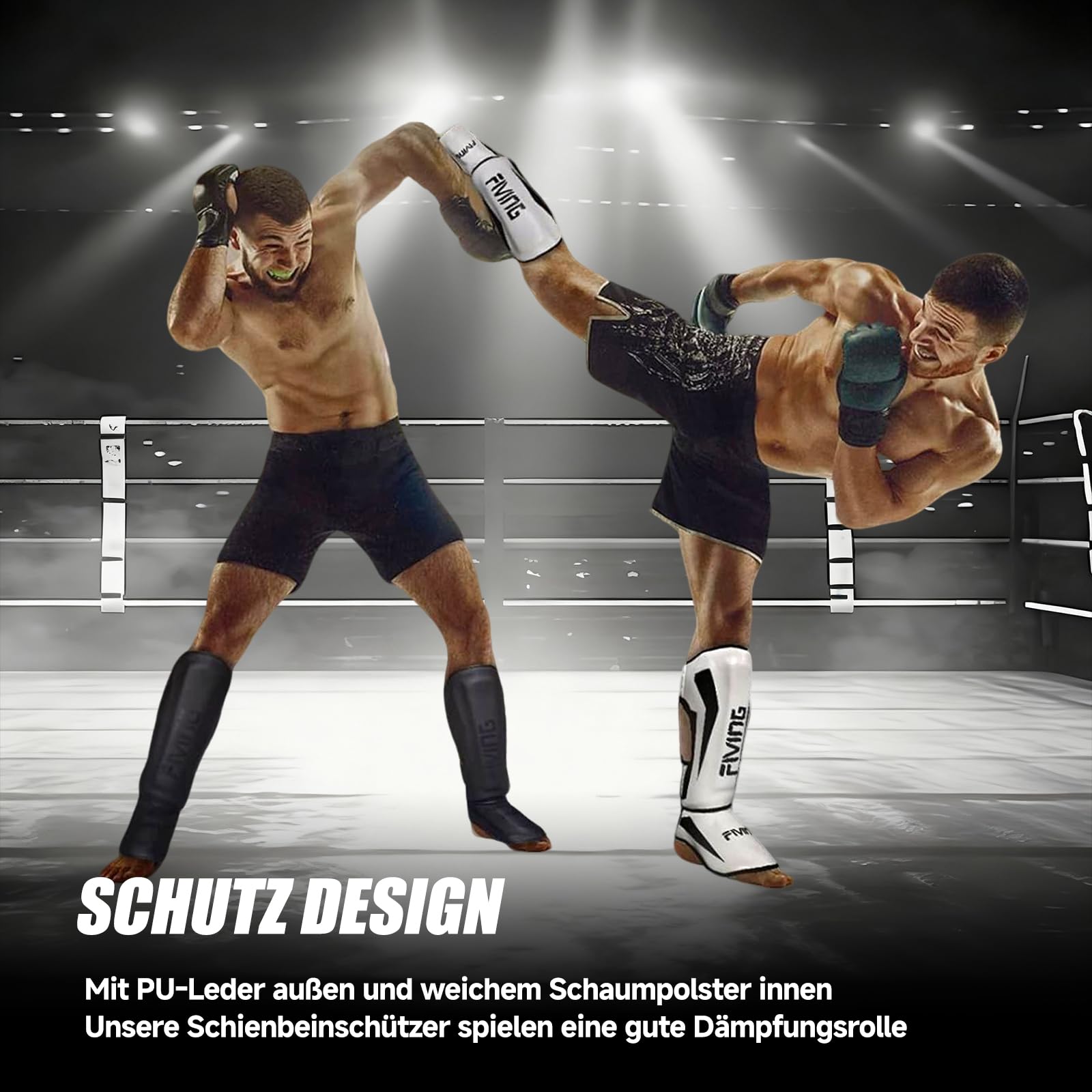MMA Kampfsport Schienbeinschützer – gepolsterte, verstellbare Thai Boxschienbeinschützer, mit Spannschutz, geeignet für Taekwondo/Mixed Kampfsport Training und Sparring