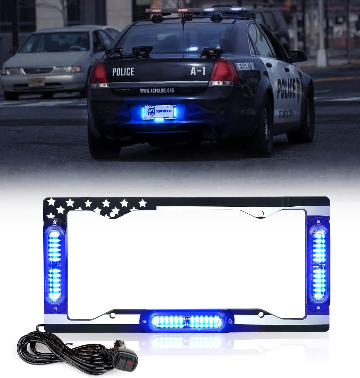 Xprite License Plate Strobe Lights 36 Blue LED w/Aluminum USA American