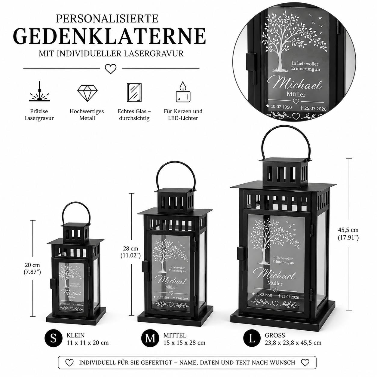 Personalisierte Tiergedenklaterne aus Metall, Schwarz