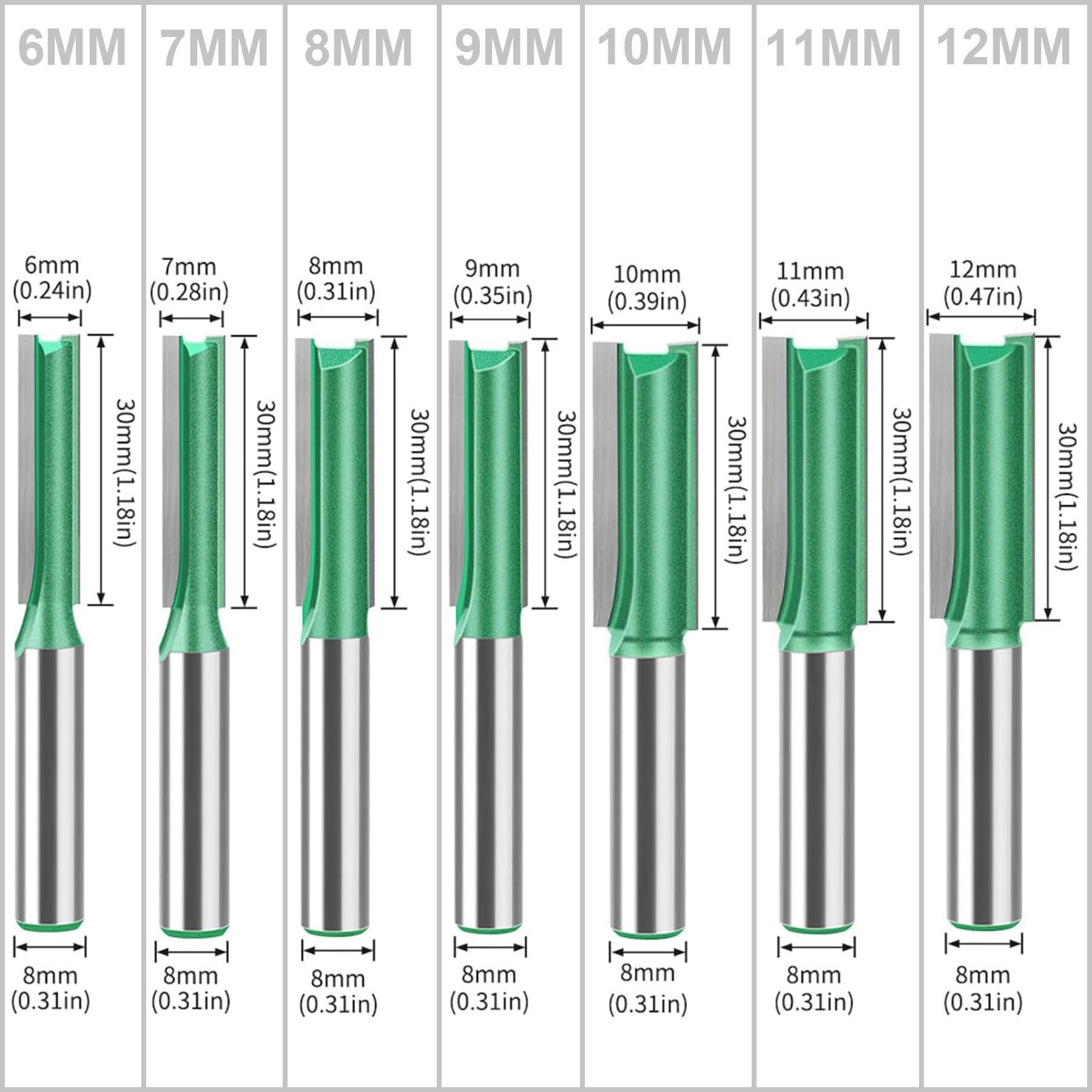 LEPEVNEY 7 PCS Straight Router Bit Set 8mm Shank - Image 2