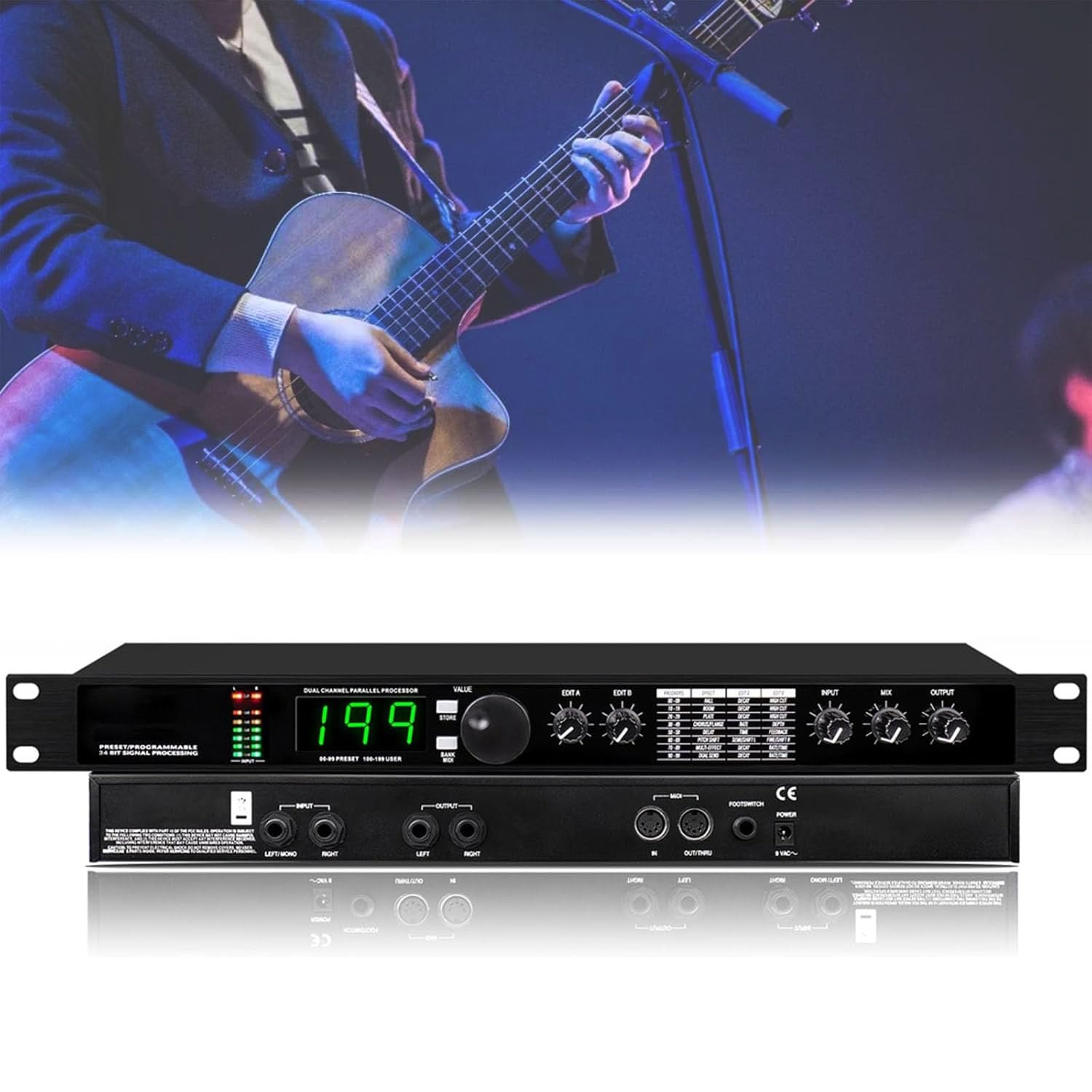 Procesador de audio DSP de reverberación digital profesional con 99 preajustes y 199 efectos de sonido, procesamiento de señal de 24 bits para grabación de estudio y actuaciones en vivo