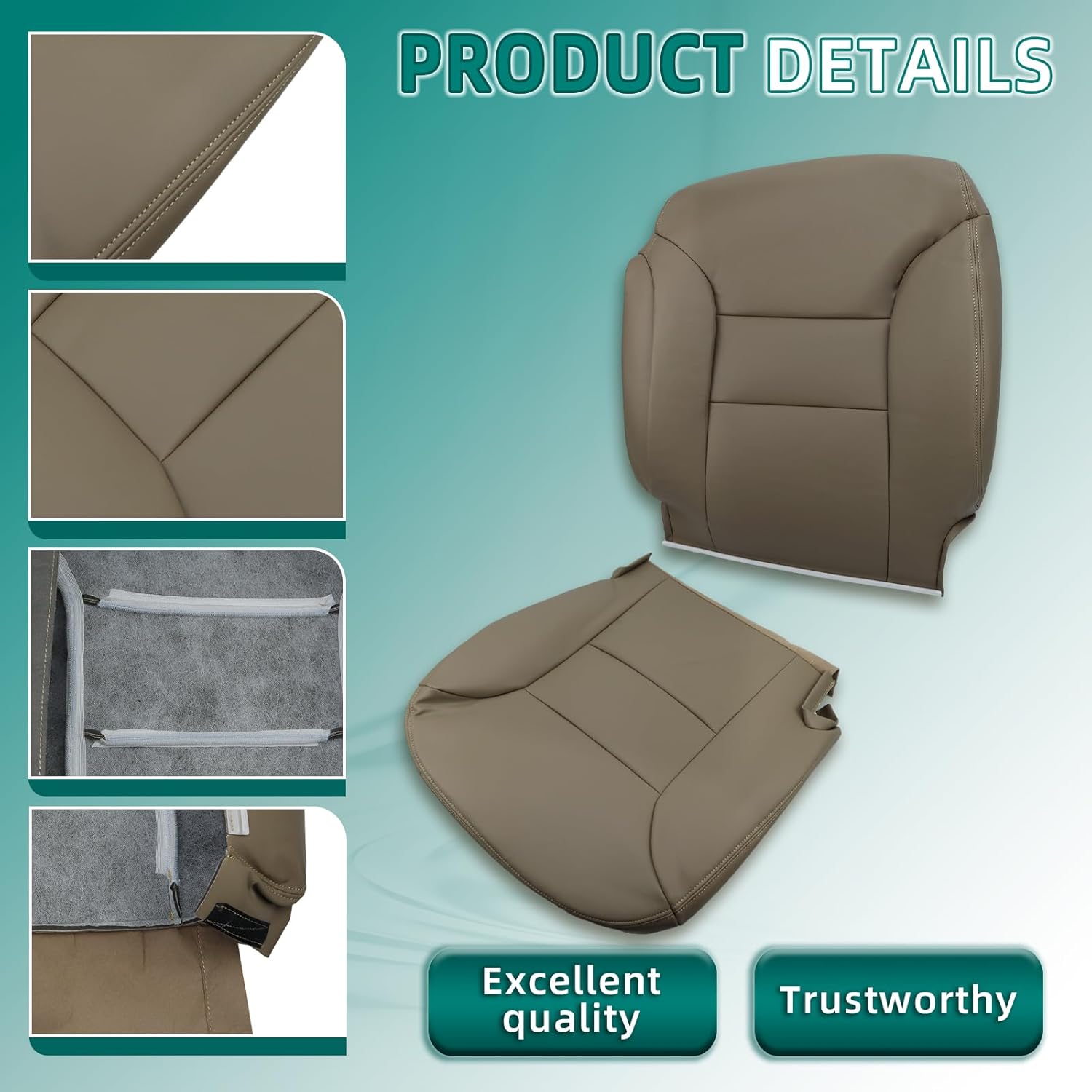 AUTOKAY Driver Passenger Bottom Top Seat Cover Tan for Chevy Silverado Tahoe 1995-1999 for GMC Sierra Yukon Front Car Seat Covers for Driver and Passenger Bottom Seats