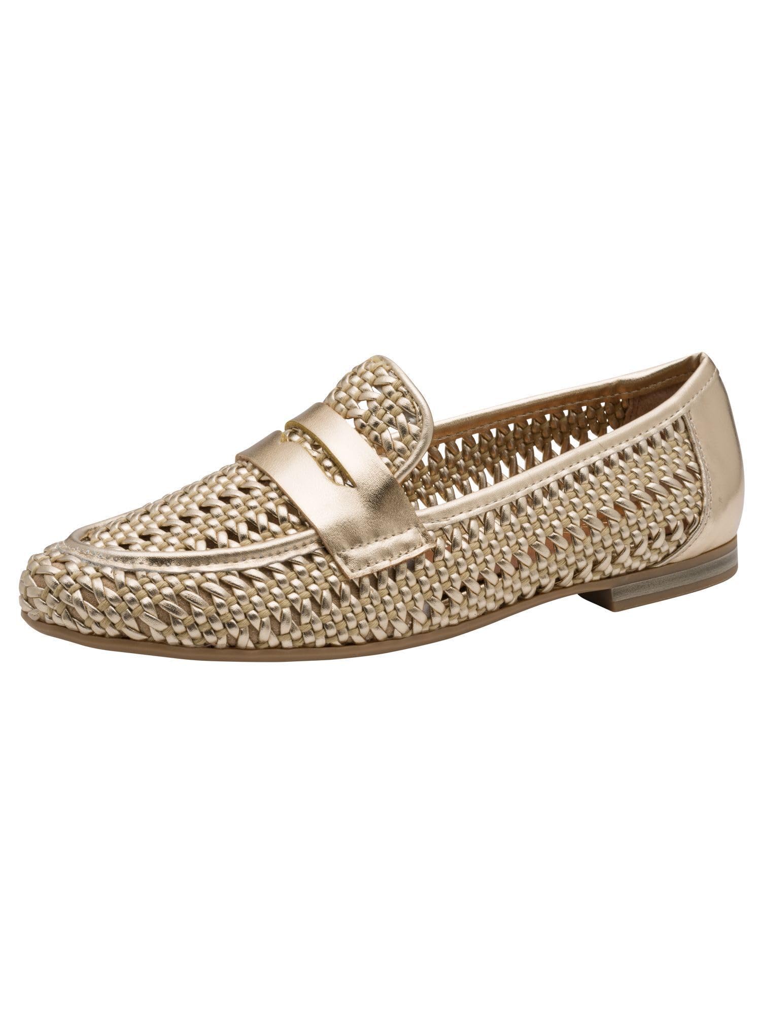 MARCO TOZZI Women's Loafers Soft Feel Me Footbed Soft Lining Simple, Metallic (Gold), 7.5 UK