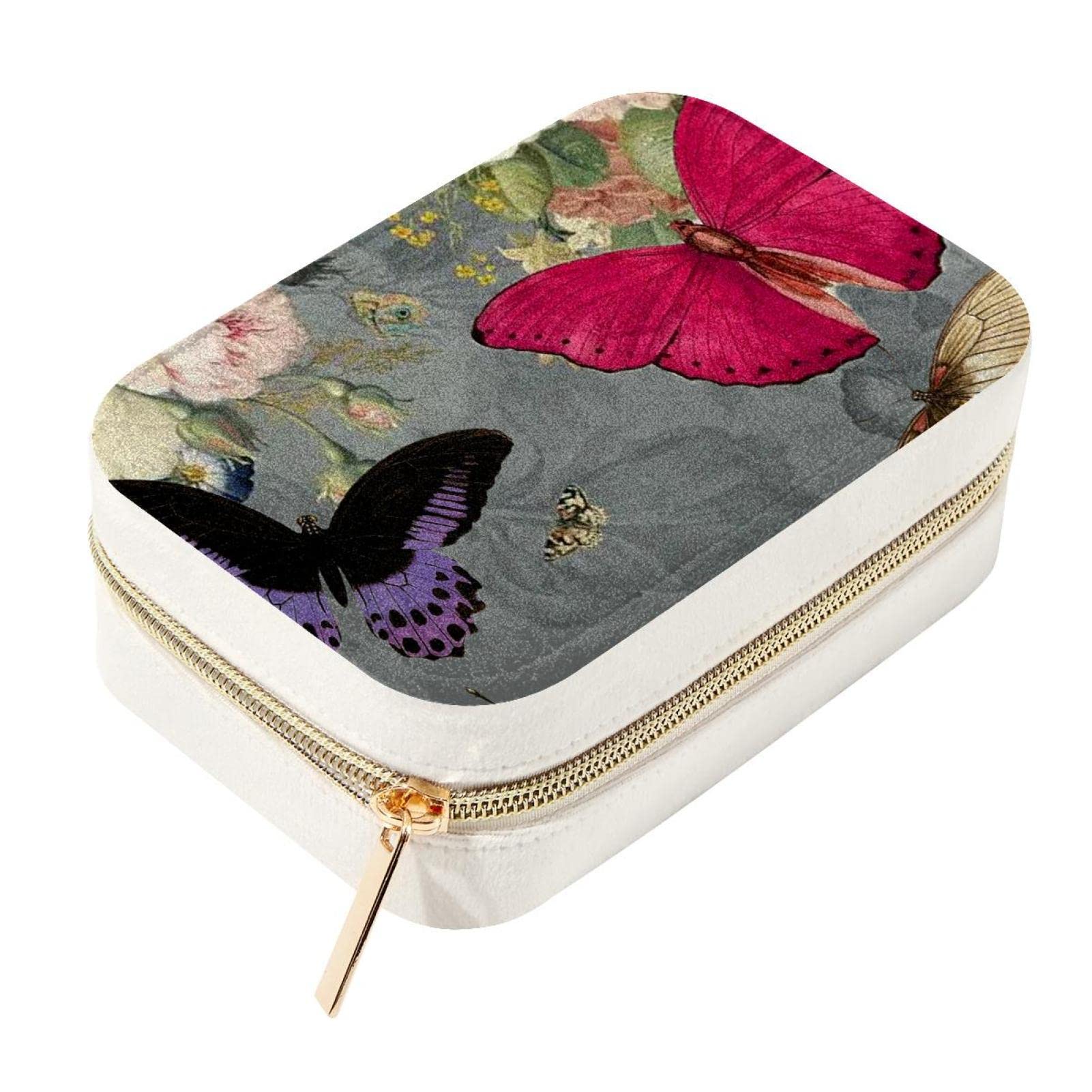 Boîte de rangement en velours papillon, organiseur de voyage compact 15,5 cm