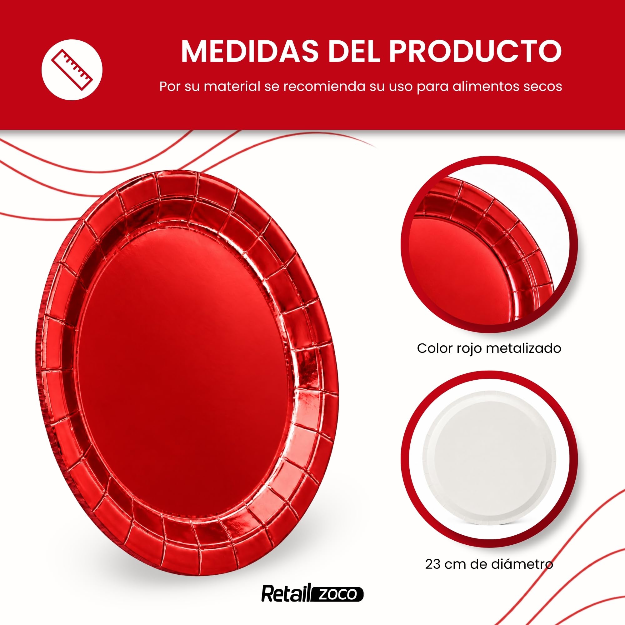 Platos de cartón,Platos Desechables cartón, Diseño Rojo, 12 Unidades - imagen 4