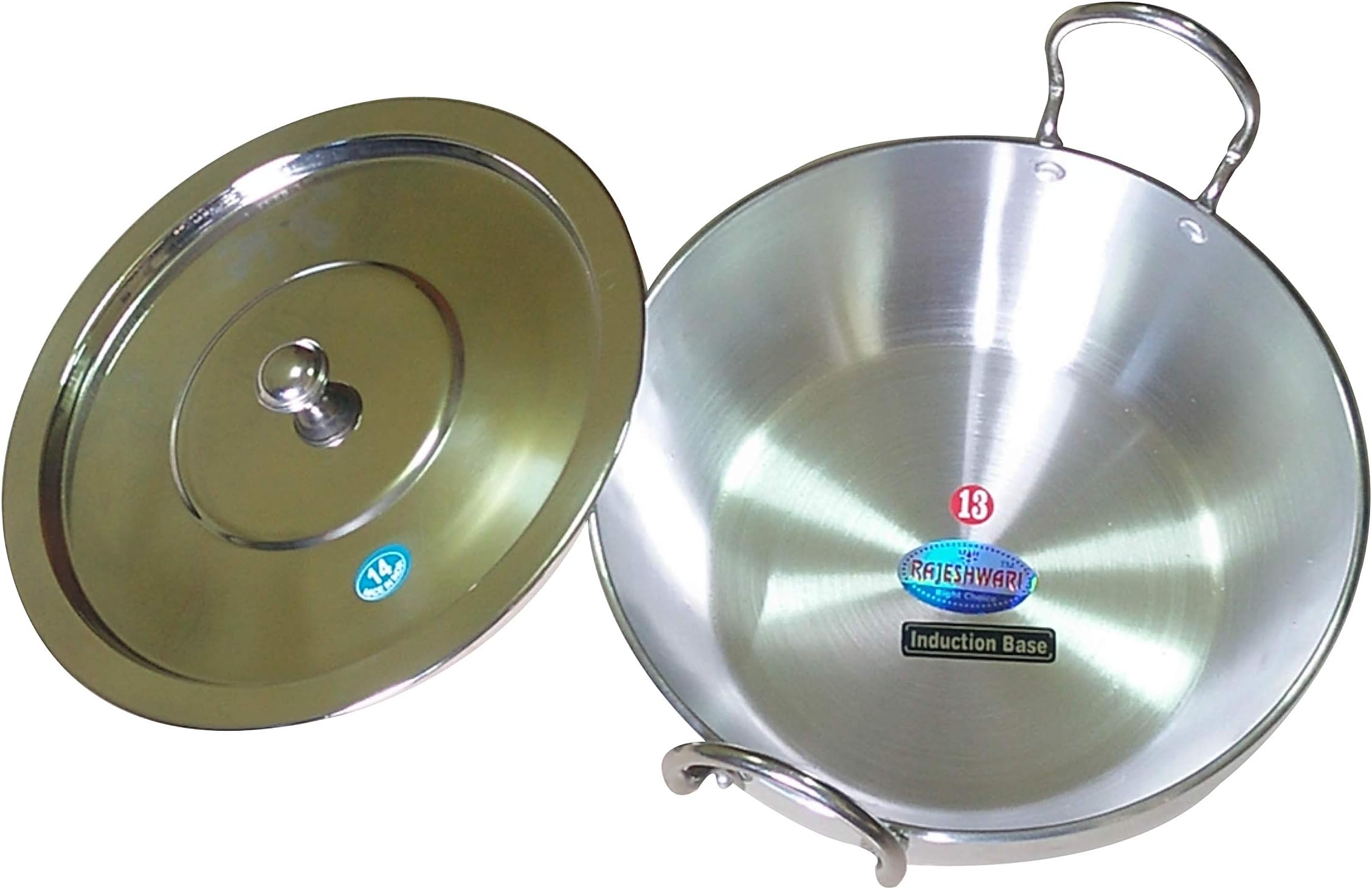 Samudratanaya Exports Induction Base Aluminium Kadai With Lid Size-13,Color-Silver