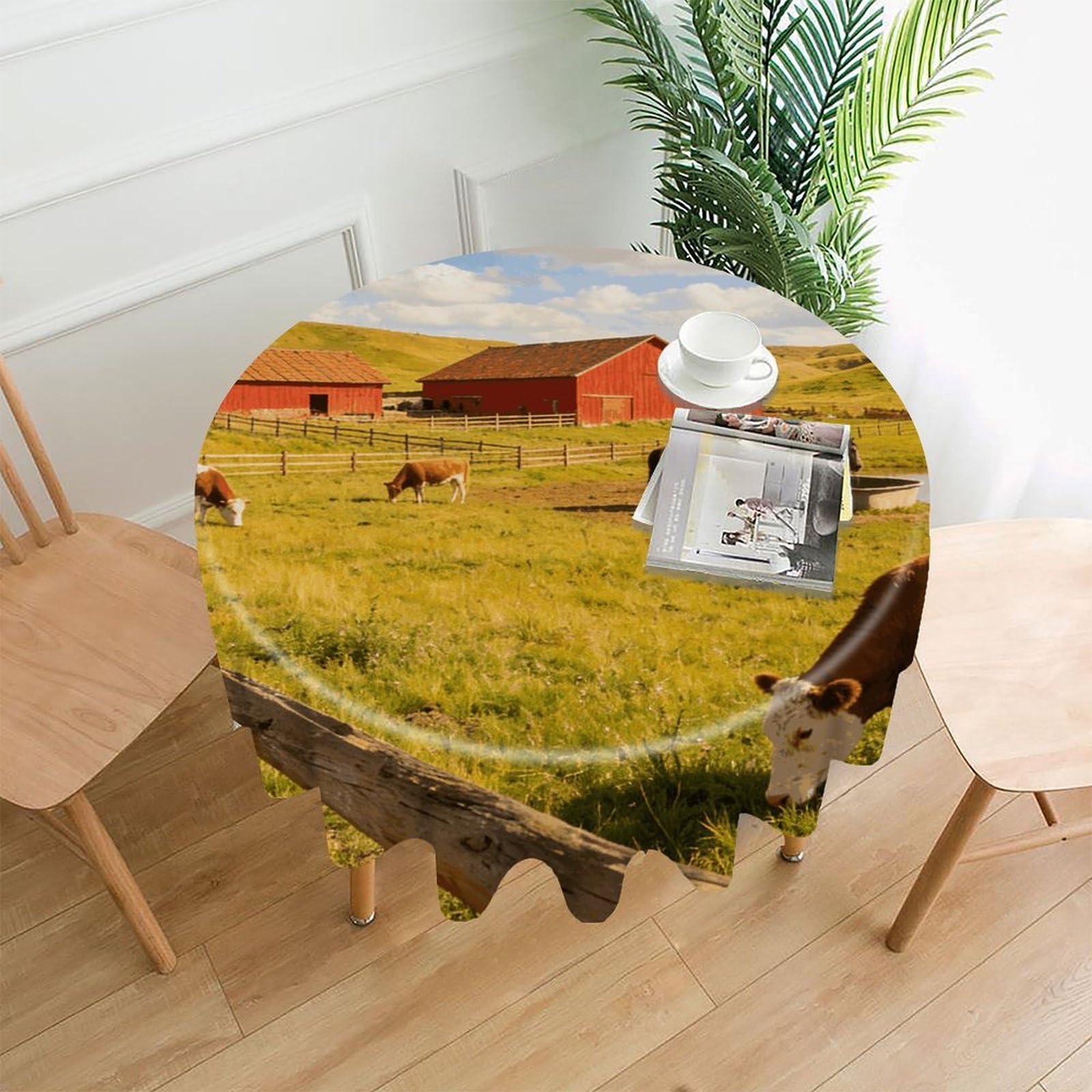 LZQPOEAS Ranch Tablecloth Easy to Clean Polyester Round Table Cover Washable Round Table Cloth Wrinkle-Free Circle Decoration Tablecloth for Kitchen and Dining Room 60"