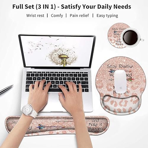 Miniatura 2 de Reposamuñecas para teclado y alfombrilla para mouse con soporte de muñeca, posavasos ergonómicos de gel para mouse con fácil escritura, alivio del