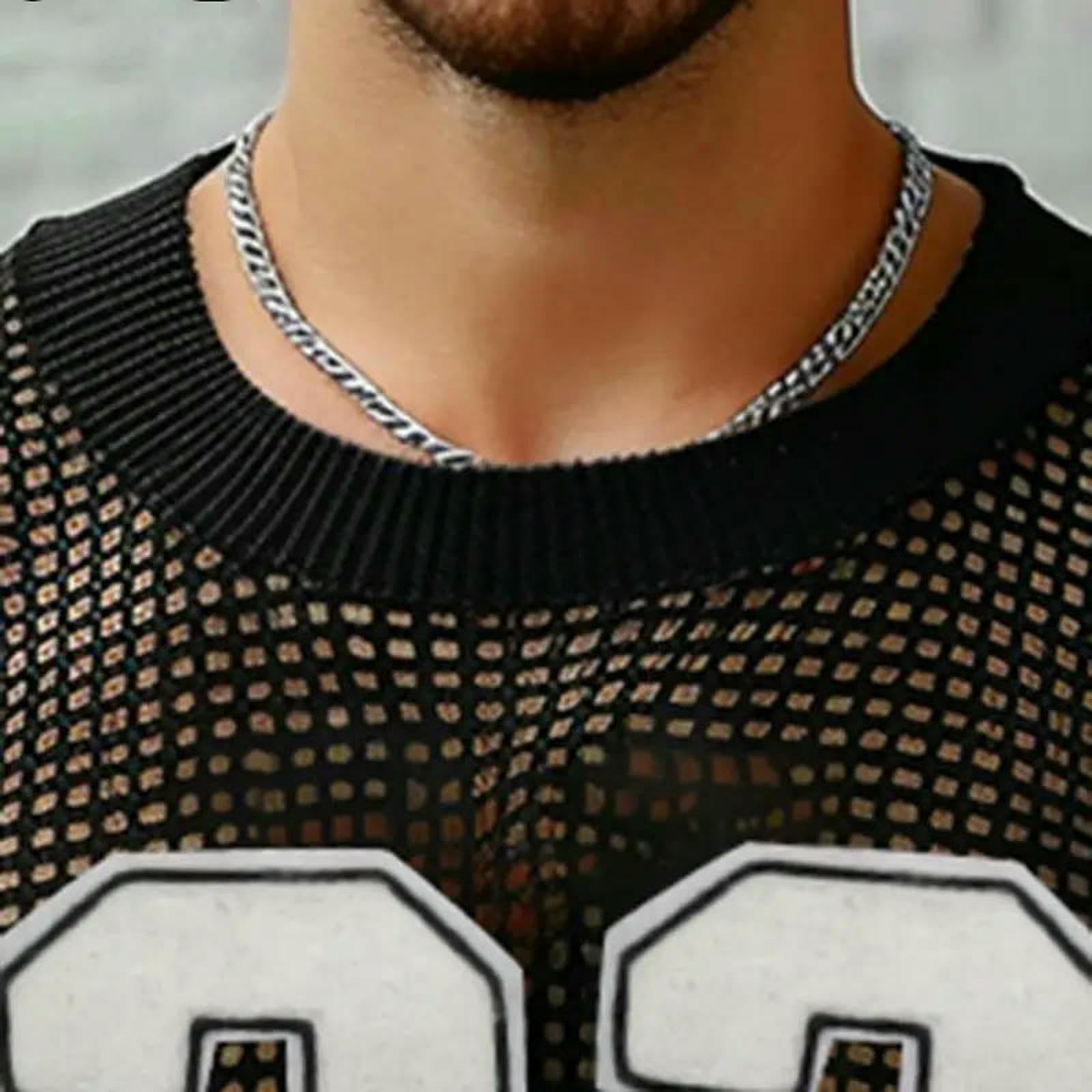 Maglietta Uomo American Style Fashion Men Mesh Fabric Thirt Digit Stampato personalità Casual-Nero-XXXL