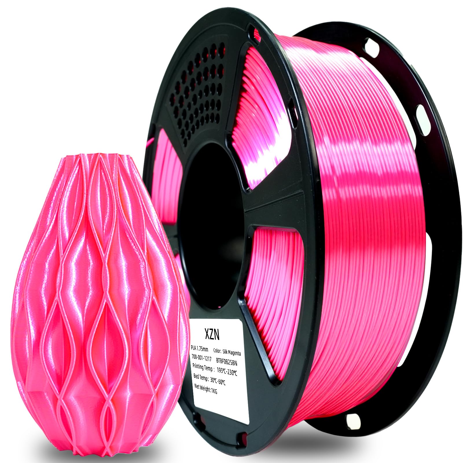 Silk PLA Filament 1.75mm Magenta, Shiny Silk Pink 3D Printer Filament 1kg (2.2lbs), Reduced Stringing, Dimensional Accuracy +/-0.02mm, Enhanced Toughness, Neatly Wound, Vacuum Packed, DIY Décor