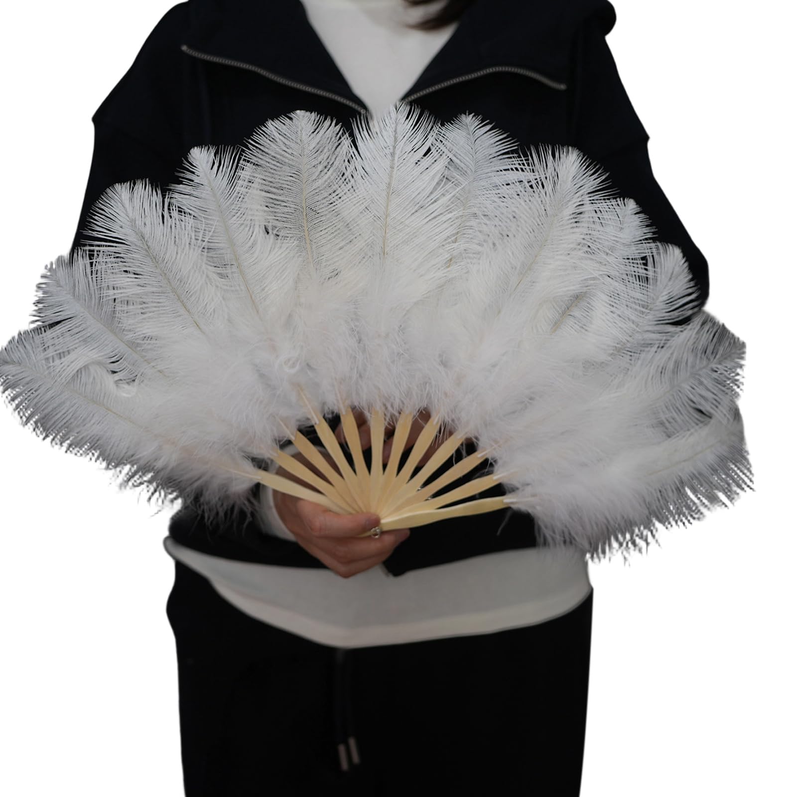 Greabuy Folding Fan with Handle 30cm / 11.8in Handheld Accessory for Theater Shows Wedding Parties and Photos Plume Dance Accessory Folding Fan Theater Costume Wedding Photo Party Decor Stage Show