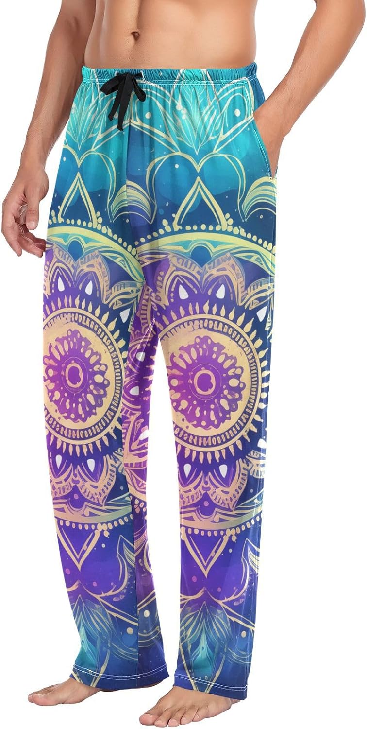 ALAZA Mandala Galaxy Nebula Space Men's Sleepwear Mens Pajama Pants Bottoms with Pockets, S