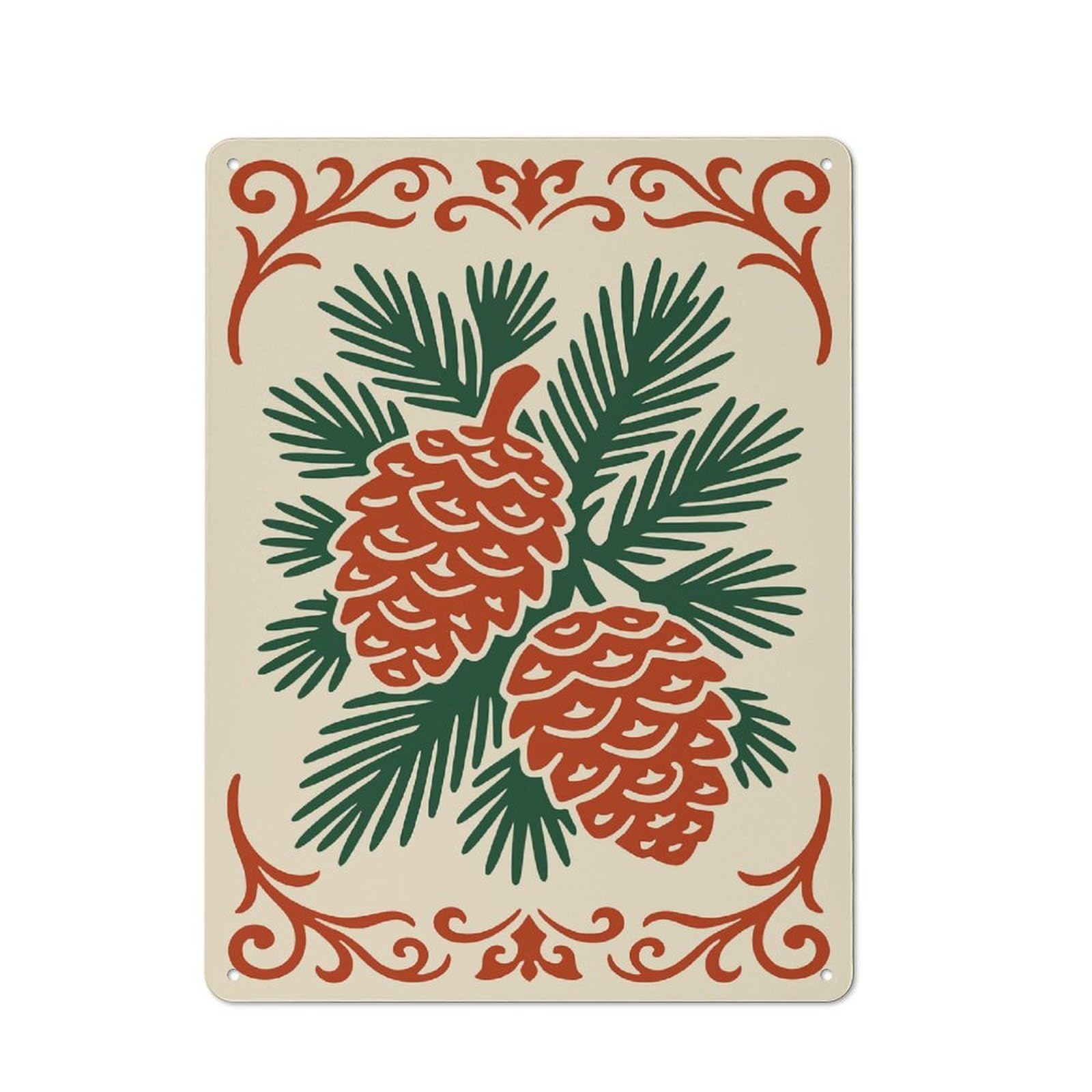 Junmoney Style-8 Pinecones And Pine Needles With Ornate Border Retro Tin Sign 40X30cm For Café Or Restaurant, Housewarming Wall Decor For People Furnishing Café And Restaurant
