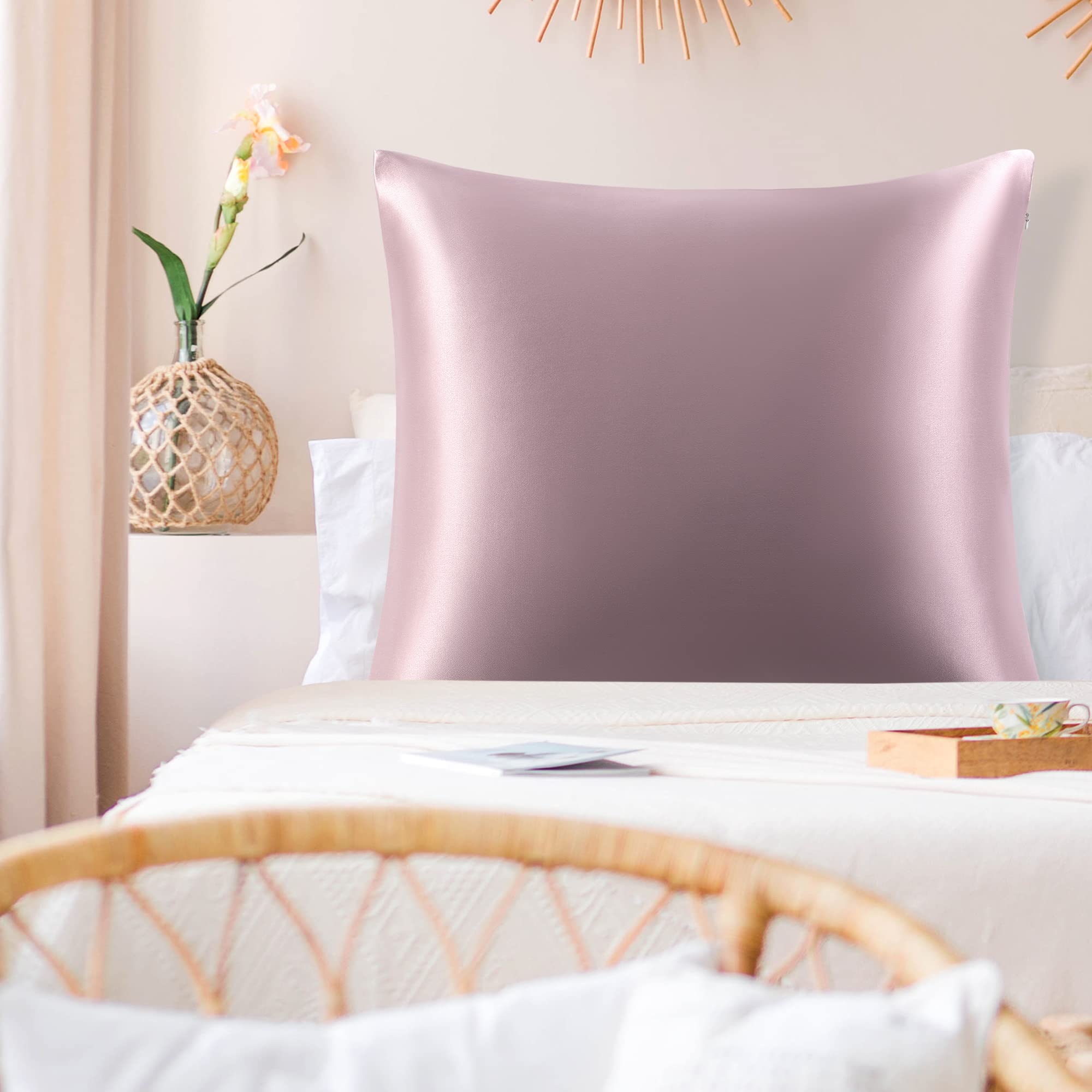 PiccoCasa 22 Momme 100% Seide Kissenbezug Haar- und Hautpflege Kissenhülle Maulbeerseide Kopfkissenbezug mit Reißverschluss & Geschenkbox, Mauve 80x80cm