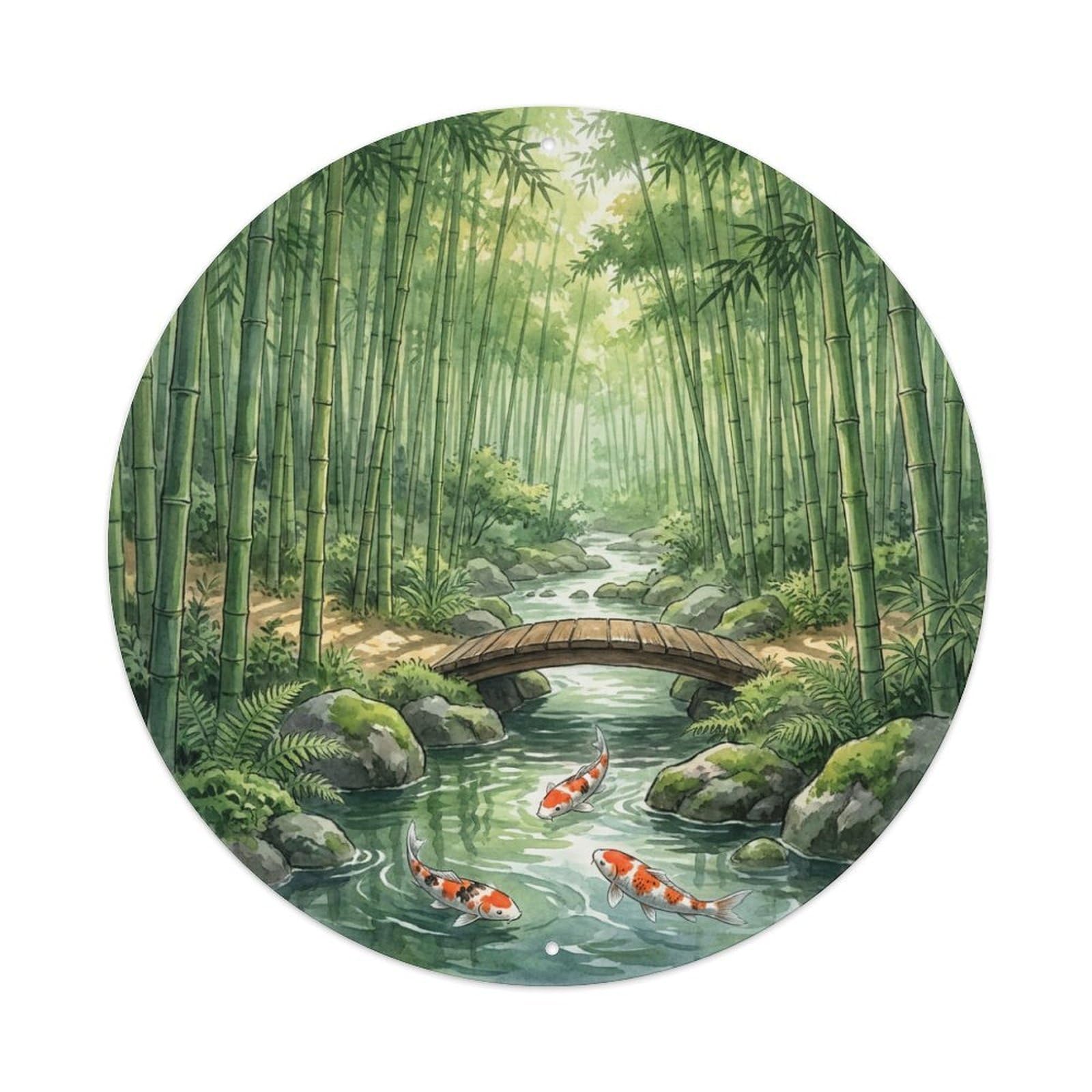 Tgrcjimh Style Metal Tin Sign Japanese Koi Fish Bamboo Forest Stream Deep