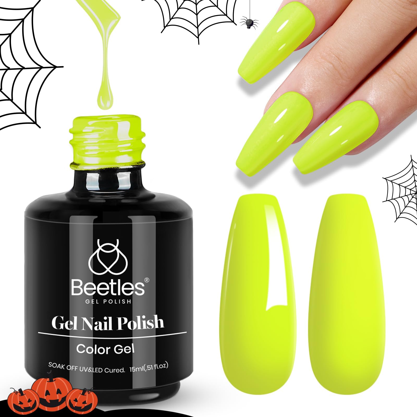 Beetles Neon Green Gel Nail Polish,15ml Bright Neon Green Lemon Yellow Gel Nail Polish Nails Design Soak Off UV LED DIY Manicure Nails