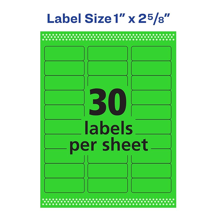 Amazon.com : Avery Printable Address Labels with Sure Feed, 1 amazon-com-avery-printable-address-labels-with-sure-feed-1-x-2-5-8-neon-green-750-blank-mailing-labels-5971-printer-labels-office-products