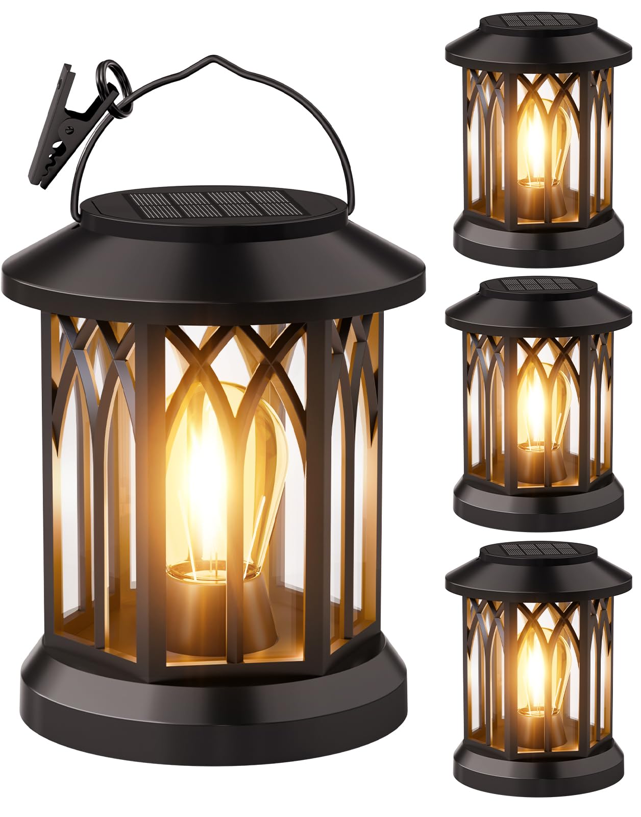 Solar Lanterns Outdoor Waterproof 4-Pack: Hanging Lantern Accent Warm Light