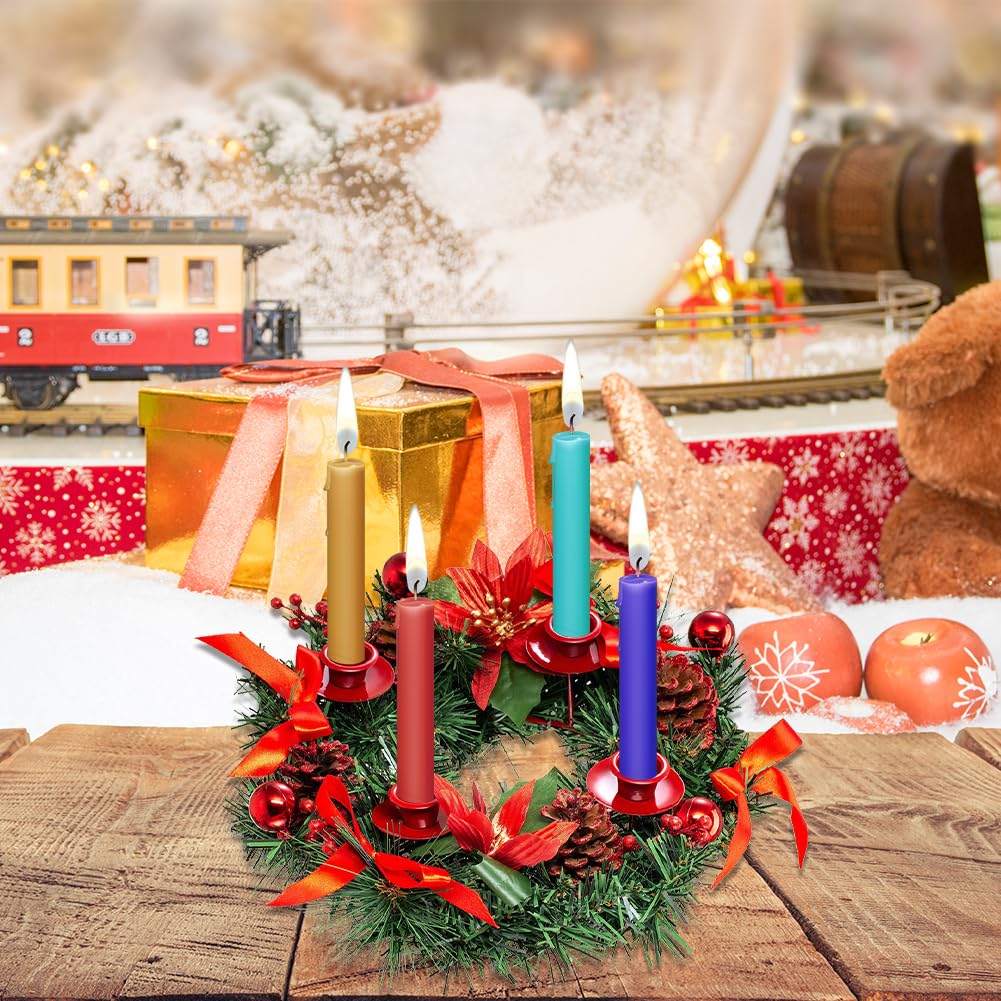 JOYWU Christmas Advent Wreath Candle Holder,12 in Xmas Advent Wreath Decoration with Candle Holder,Red Berries,Pine Cone and Bow,Christmas Table Centerpiece Decor,Not Including Candles (red)