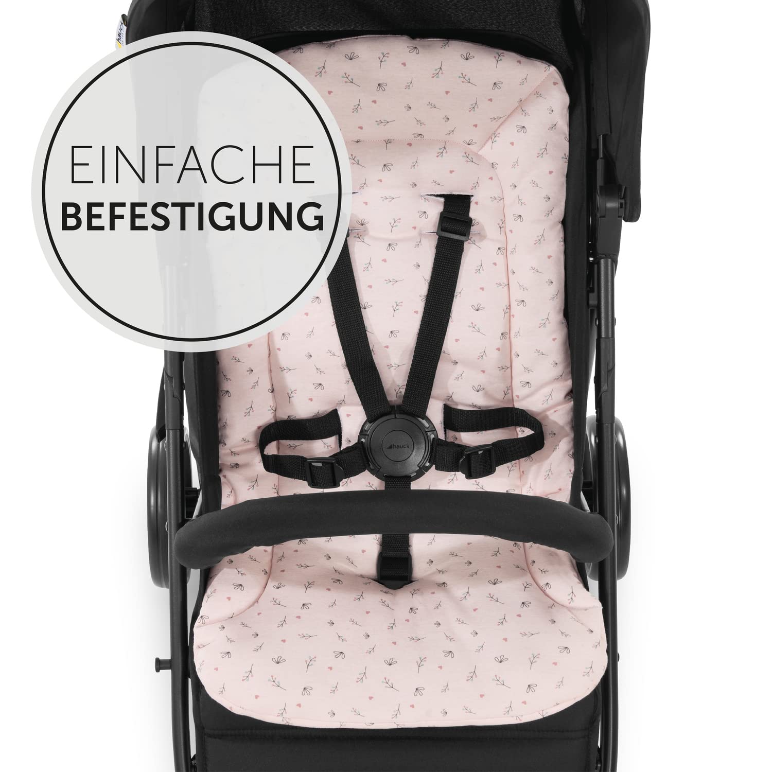 hauck Sitzauflage für Buggy & Kinderwagen 70 x 37 x 3 cm, Flowers Rose | Atmungsaktive Baumwolle für Sommer, Buggy Einlage mit 7 Gurtschlitze passend für hauck Kinderbuggys & Fahrradanhänger