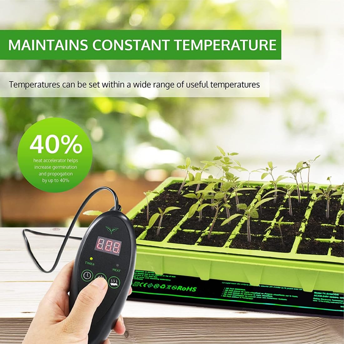Generico Tappetino Riscaldante da 30 W, Tappetino Riscaldante per Piantine Impermeabile Ip67, Tappetino per La Crescita delle Piante con Controllo della Temperatura A 6 velocità
