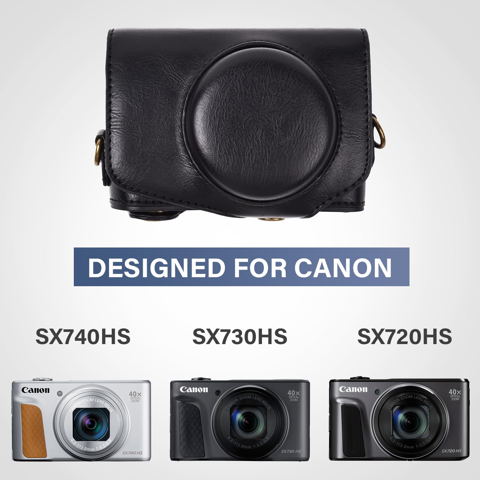 kinokoo Housse de Protection pour Canon PowerShot SX720 HS SX730 SX740 HS Appareil Photo, Étui en Cuir PU PowerShot SX720/SX730/SX740 HS Caméra avec Bandoulière Ajustable - Noir