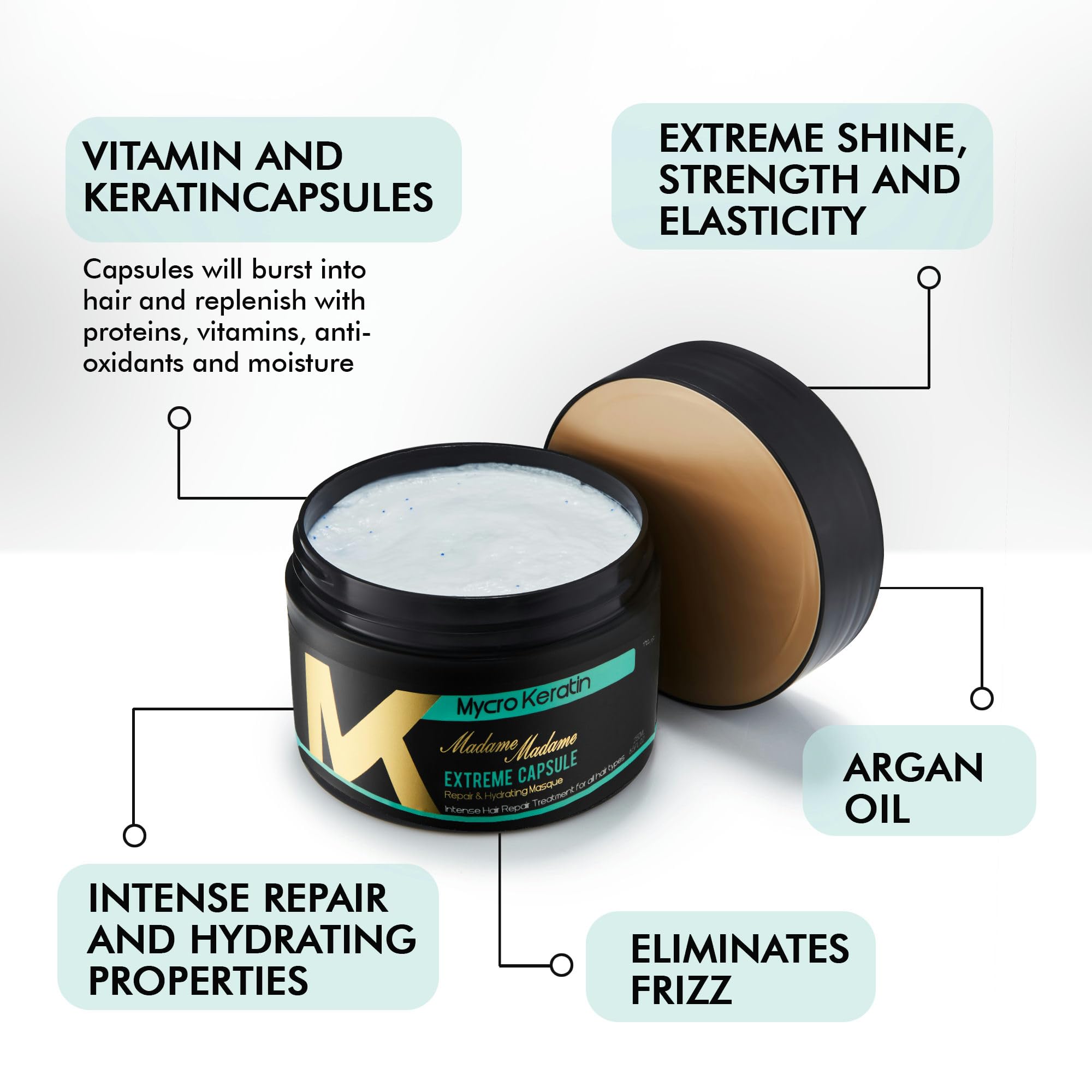 Mycro Keratin Madame Madame Intensive Hydration Hair Mask for Dry Damaged Hydrating Mask for All Hair Types, Deep Conditioning Hair Mask (16.9 Fl.oz)