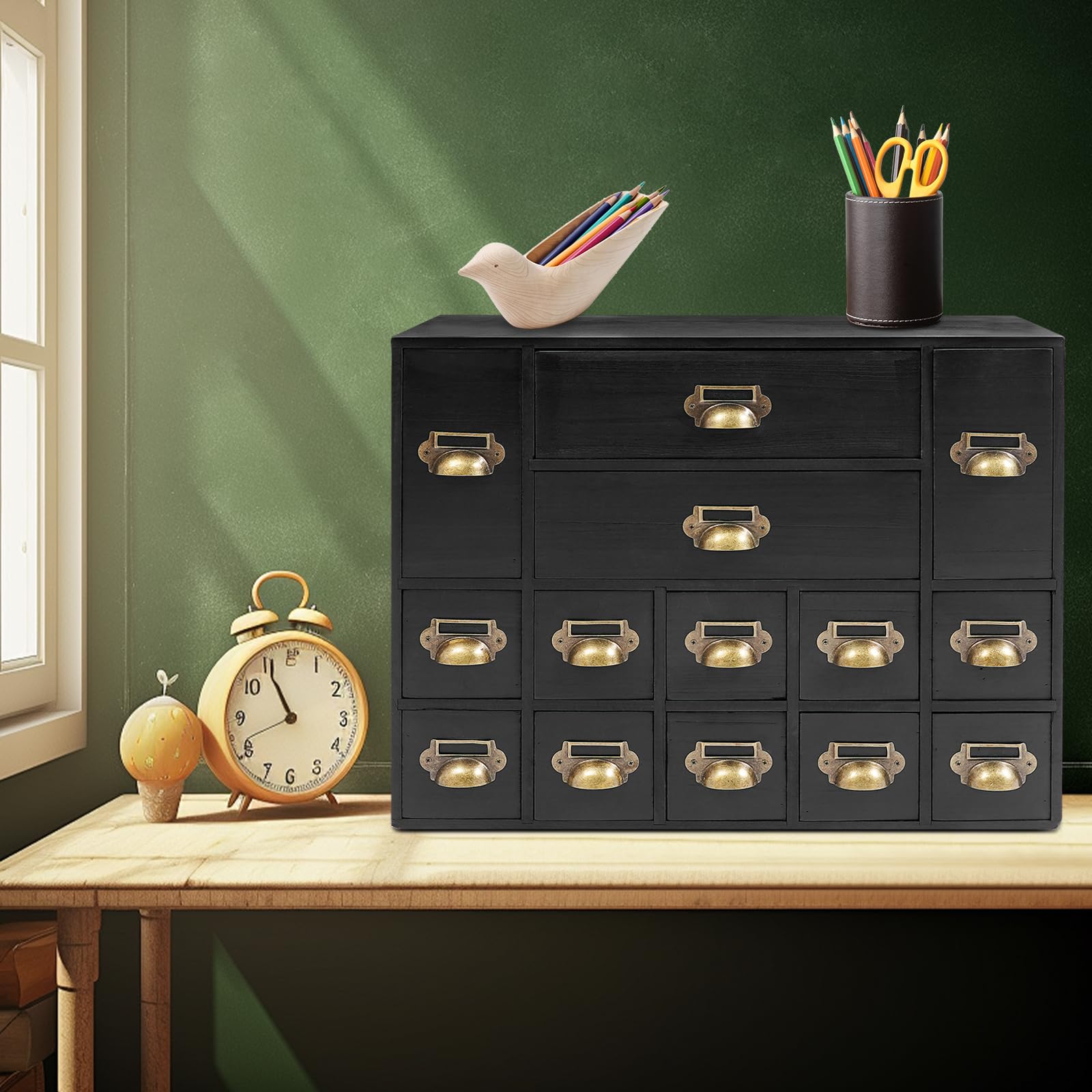 Schubladenschrank Holz Schreibtisch-Organizer mit Schubladen 53x16x42.4cm Aufbewahrungsschrank mit 14 Schubladen Vintage-Stil Tisch-Schubladen-Organizer Aufbewahrungsschrank Rustikal