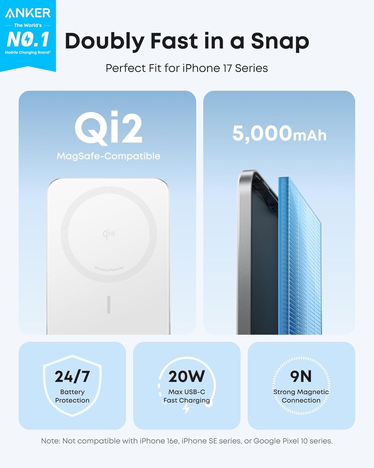 Anker Nano Power Bank, Ultra-Slim 5,000mAh Magnetic Wireless Charging Battery, Qi2 Certified 15W Max MagSafe-Compatible Portable Charger, Ergonomic Design, for iPhone Air/17/16 Series - Image 2