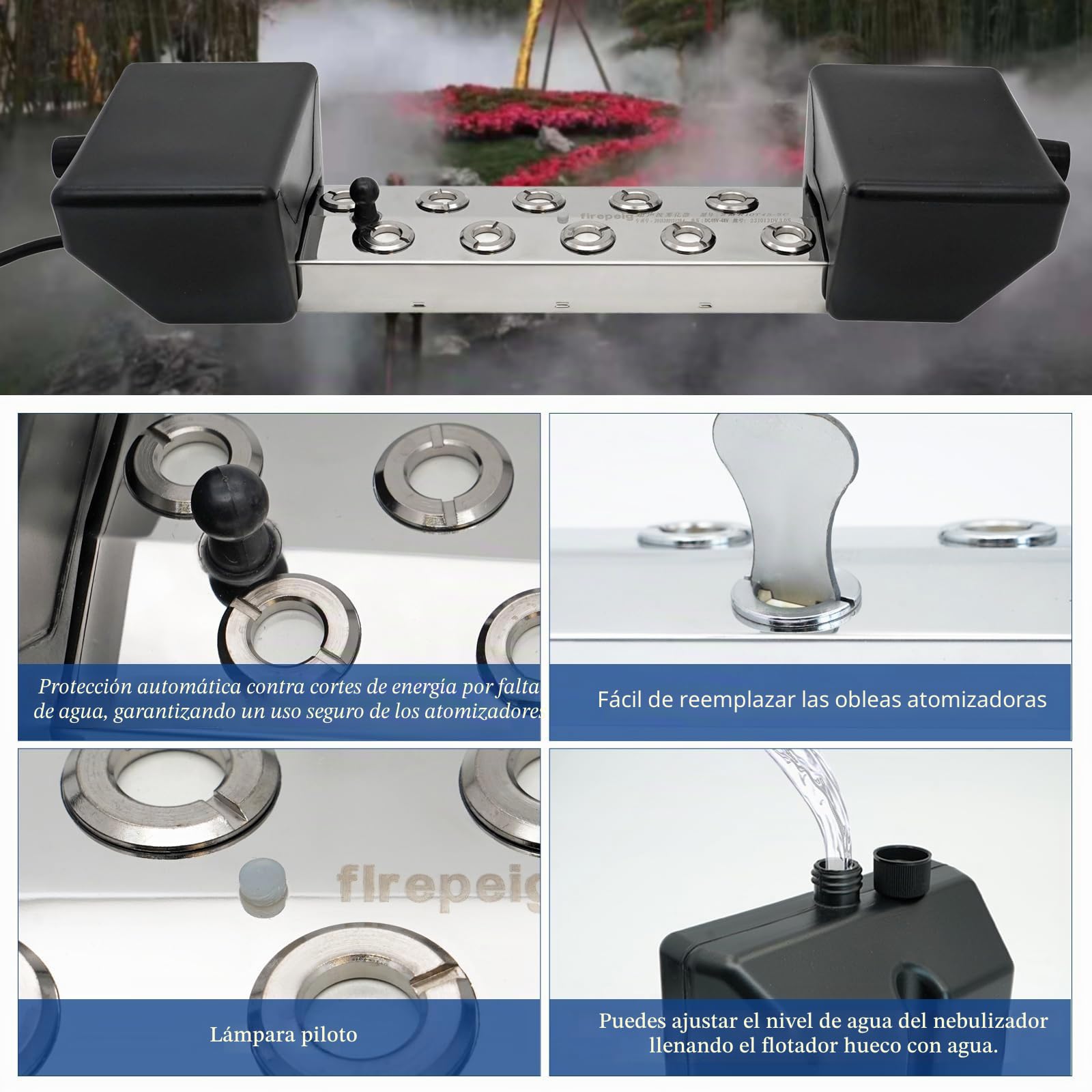 Maquina De Niebla 10 Cabezas 7L/H Generador De Niebla con Fuente De Alimentación De 400w Y Boya De Plástico, Nebulizador Ultrasónico Atomizador para Fuentes De Estanque, Paisajes Mágicos