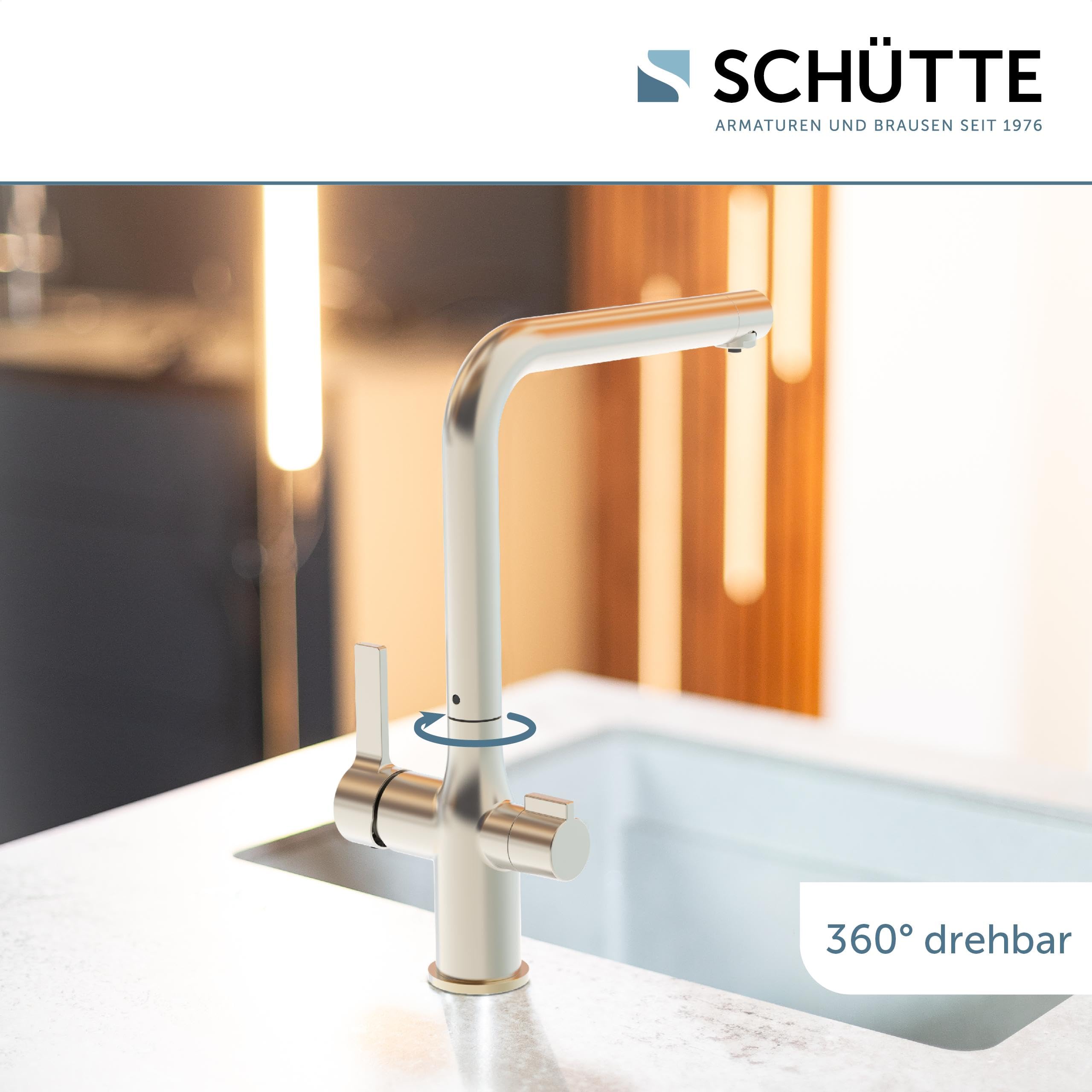 SCHÜTTE Aquastar Pro 99805 - Grifo para fregadero de agua potable con sistema de filtro, 3 vías, grifo de cocina con filtro de agua contra residuos de cal y metales pesados, aspecto de acero
