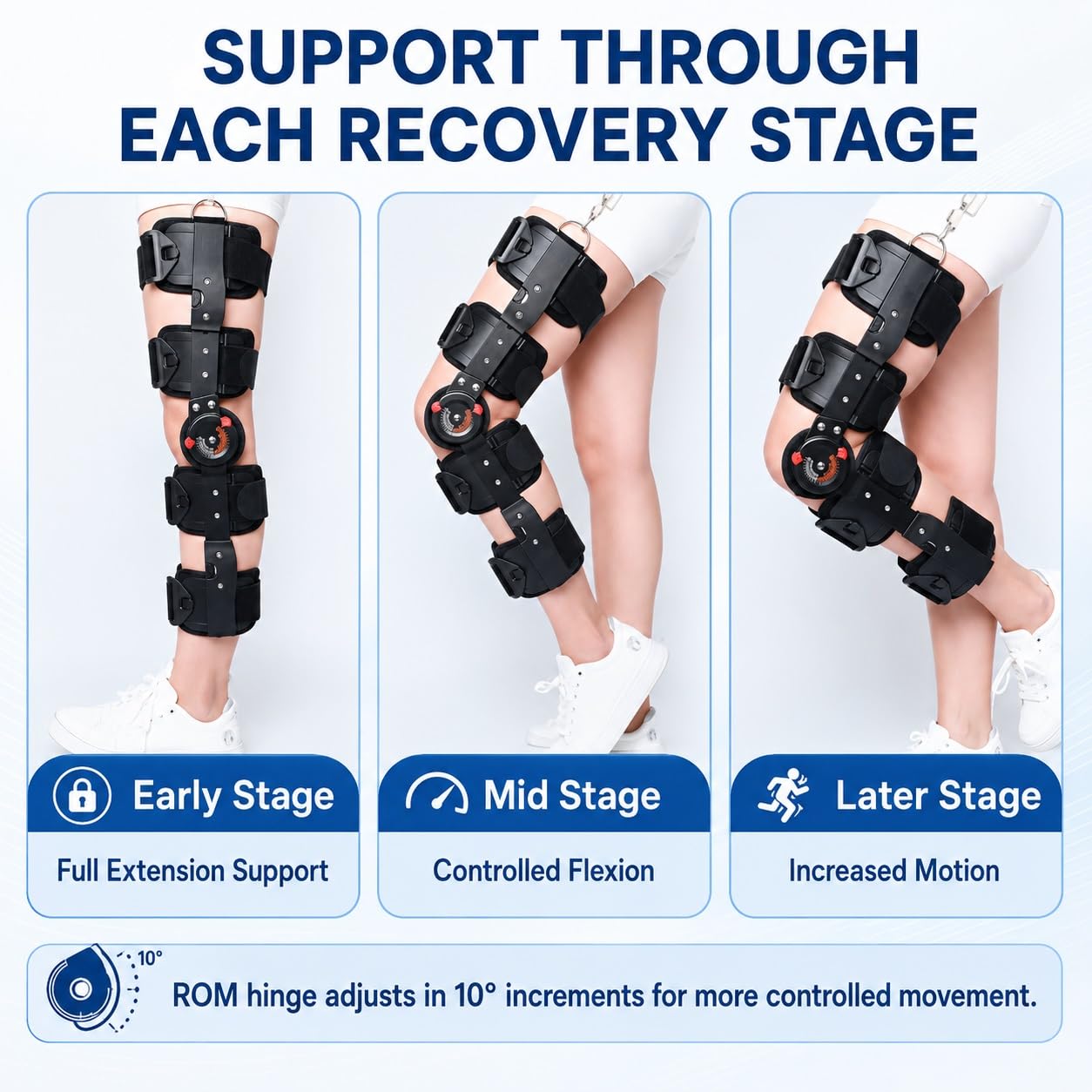 Ginocchiera con cerniera per immobilizzazione del ginocchio, supporto regolabile per il ginocchio, stabilizzatore ortesico per il recupero post-operatorio, lesione del menisco, artrosi del legame