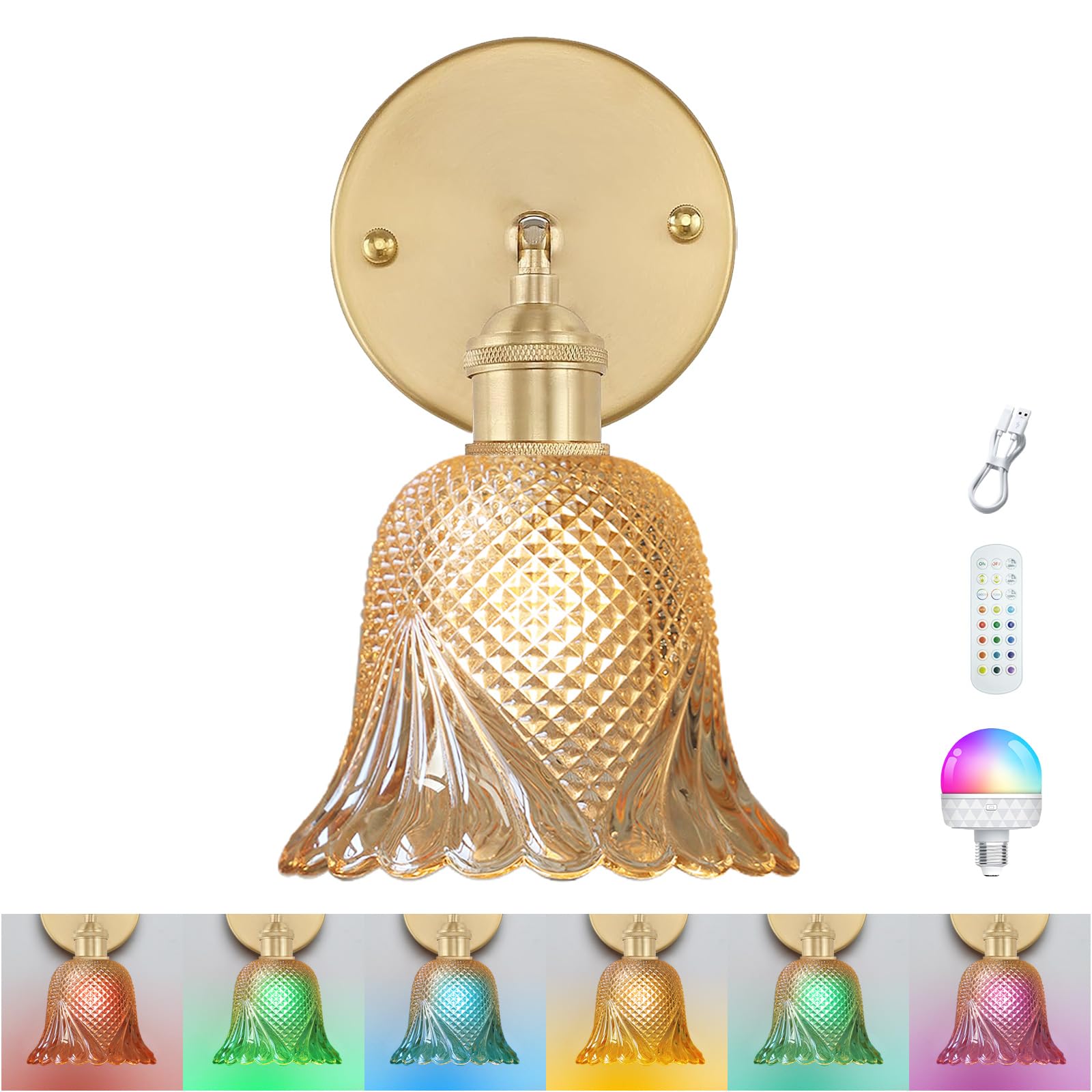 GEEZO Vintage Battery Operated Wall Sconce, with Rechargeable Battery Powered Wall Light with Remote Control for Bedside Bedroom